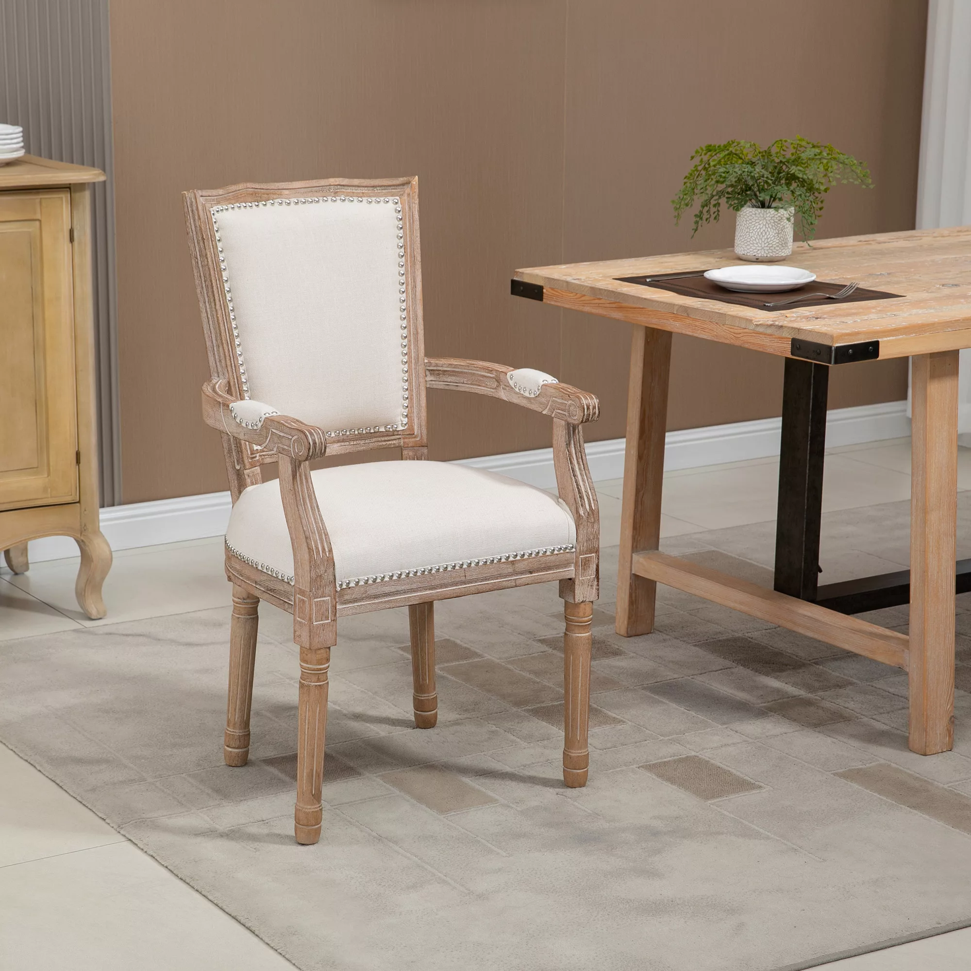 HOMCOM Esszimmerstuhl  Küchenstuhl mit Armlehne und Linen-Touch, Polsterstu günstig online kaufen