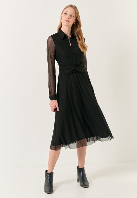 Jimmy Key Midikleid Polokragen Langärmlig Elegant Midi Mesh Kleid günstig online kaufen