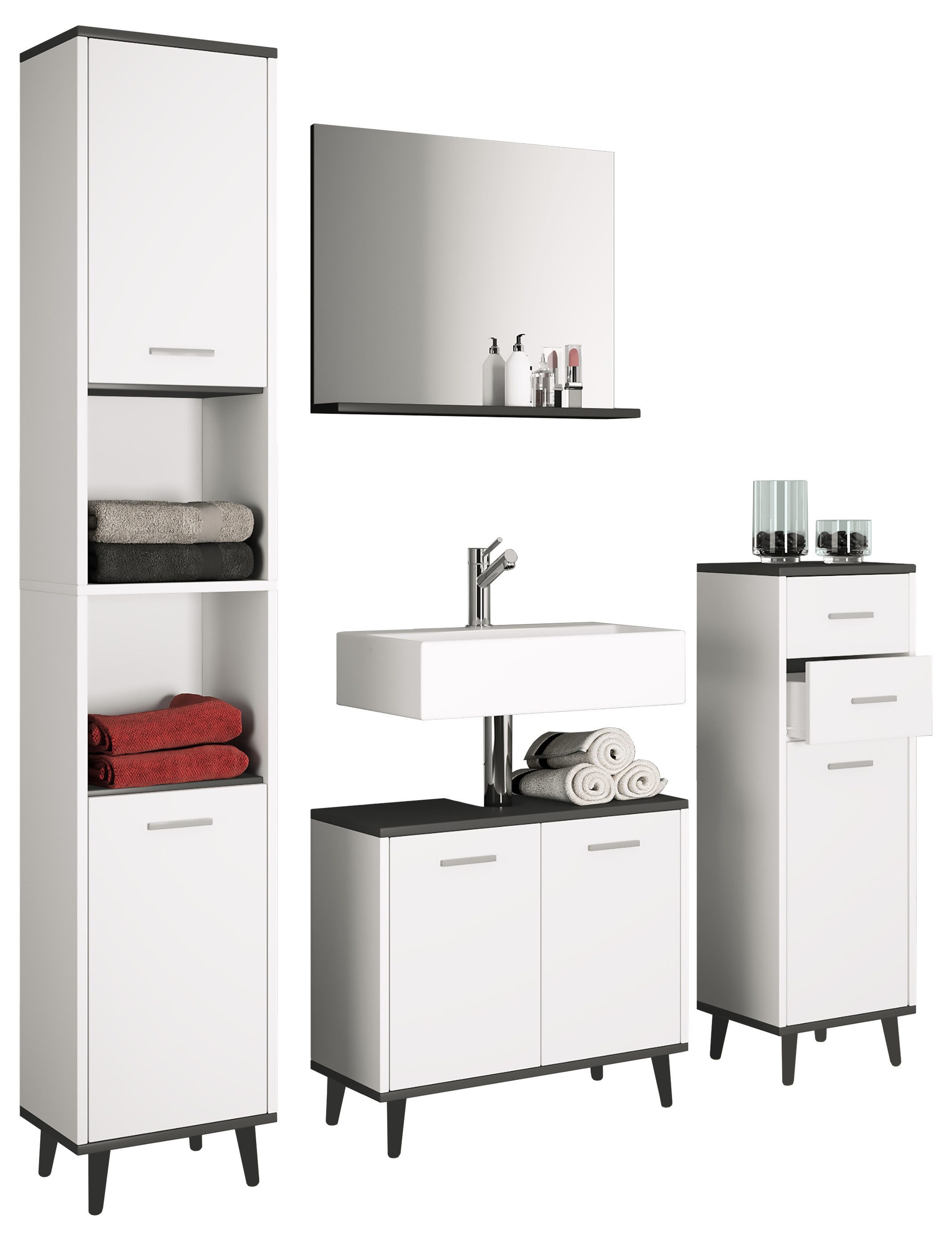 VCM Badmöbel-Set 4-tlg. Komplett Badmöbel Badschrank günstig online kaufen