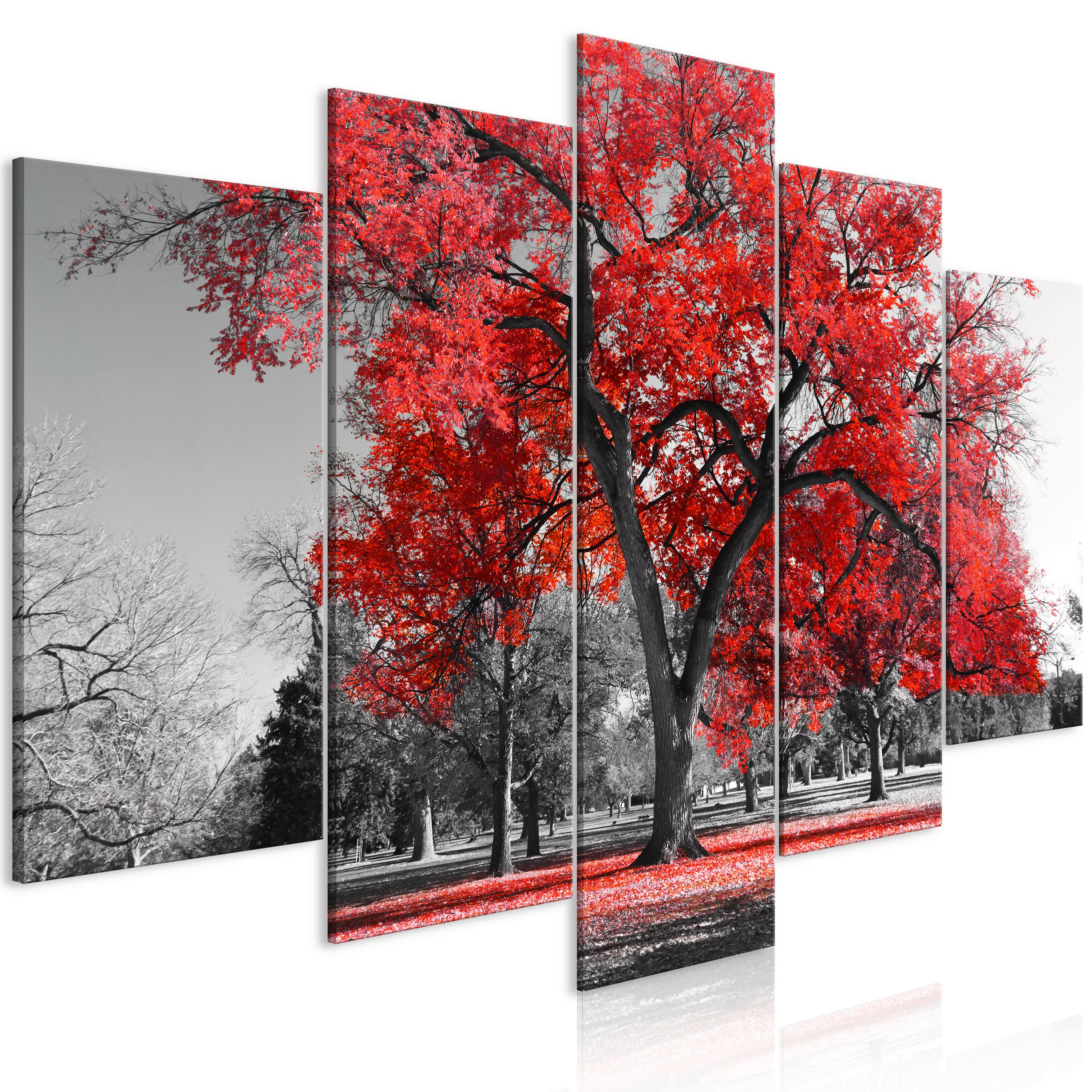 Wandbild - Autumn In The Park (5 Parts) Wide Red günstig online kaufen