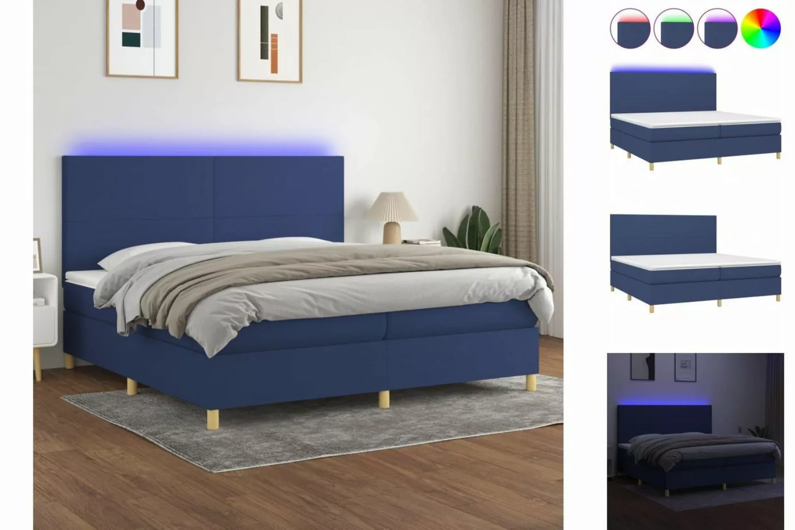 vidaXL Boxspringbett (200 x 200 cm, Schlichtes Design, Blau), mit LED günstig online kaufen