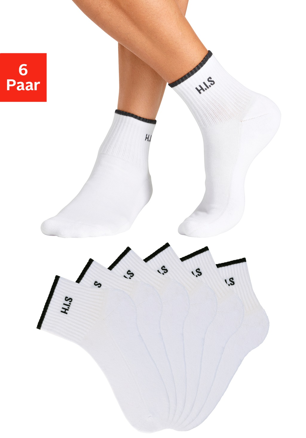 H.I.S Sportsocken, (Packung, 6 Paar), Kurzsocken mit Frottee & verstärkten günstig online kaufen