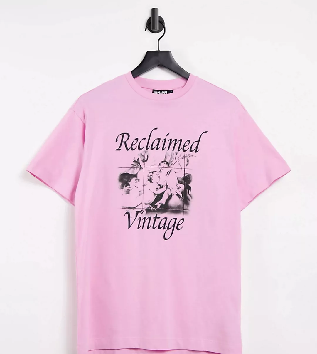 Reclaimed Vintage – Inspired – T-Shirt in verwaschenem Rosa mit Engelmotiv günstig online kaufen
