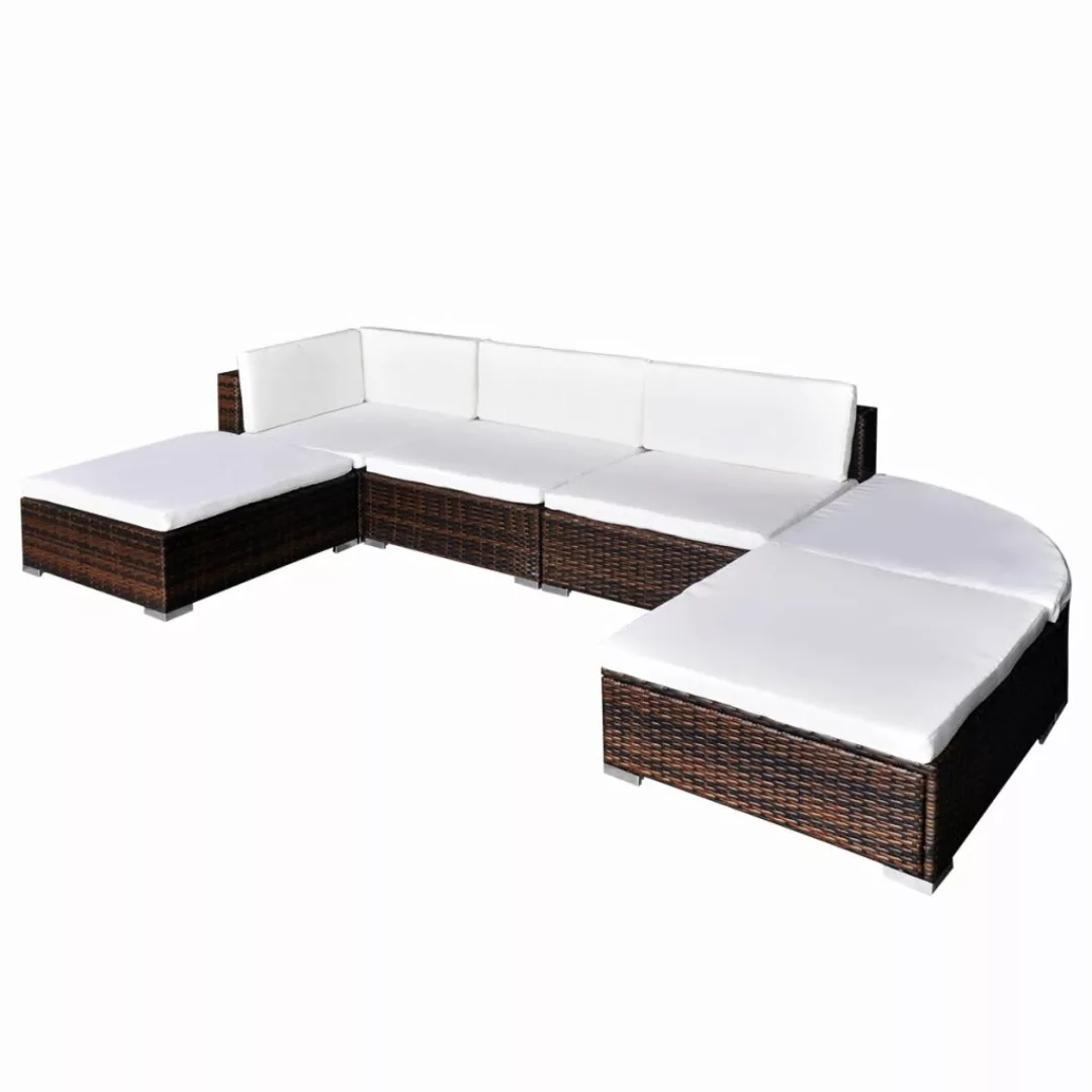 6-tlg. Garten-lounge-set Mit Auflagen Poly Rattan Braun günstig online kaufen