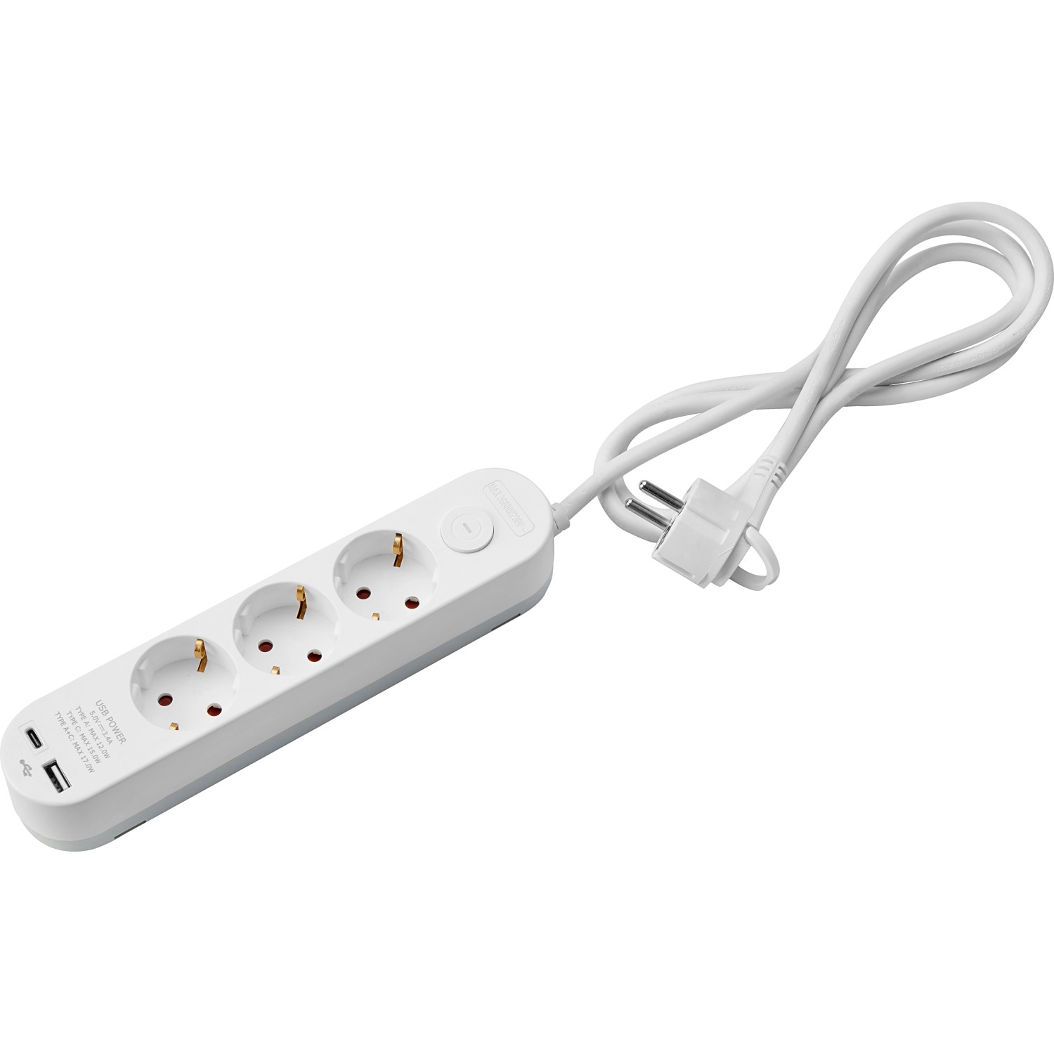 Steckdosenleiste 3-fach mit 2 USB-Anschlüssen Weiß 1,4 m günstig online kaufen