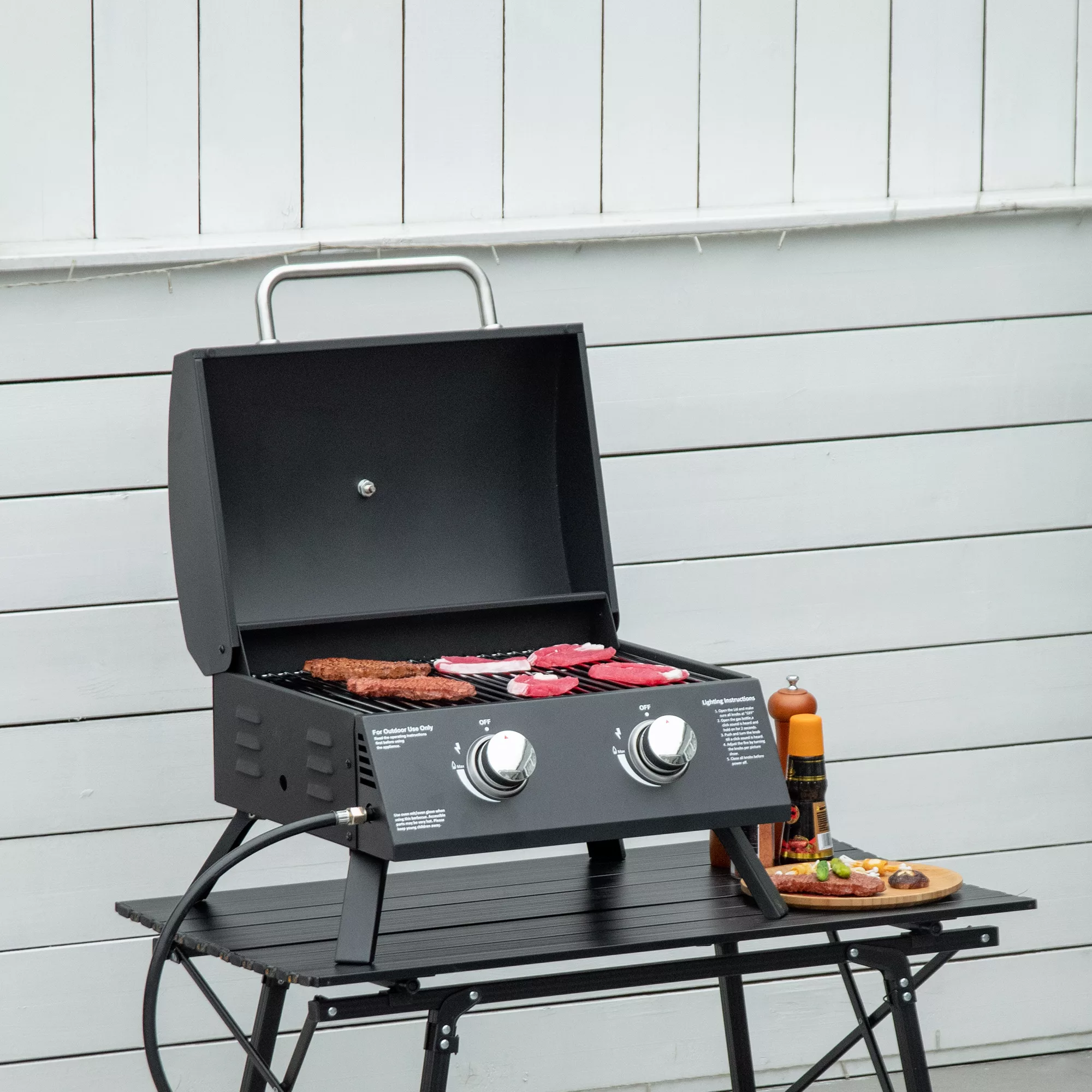 Outsunny Gasgrill BBQ klappbar mit 2 Brennern und Deckel, ablesbarem Thermo günstig online kaufen