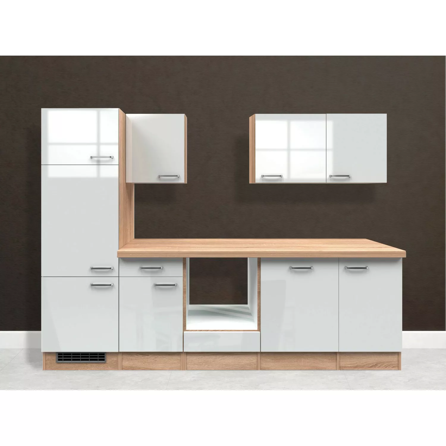 Flex-Well Exclusiv Küchenzeile Valero 280 cm ohne E-Geräte Hochglanz Weiß günstig online kaufen