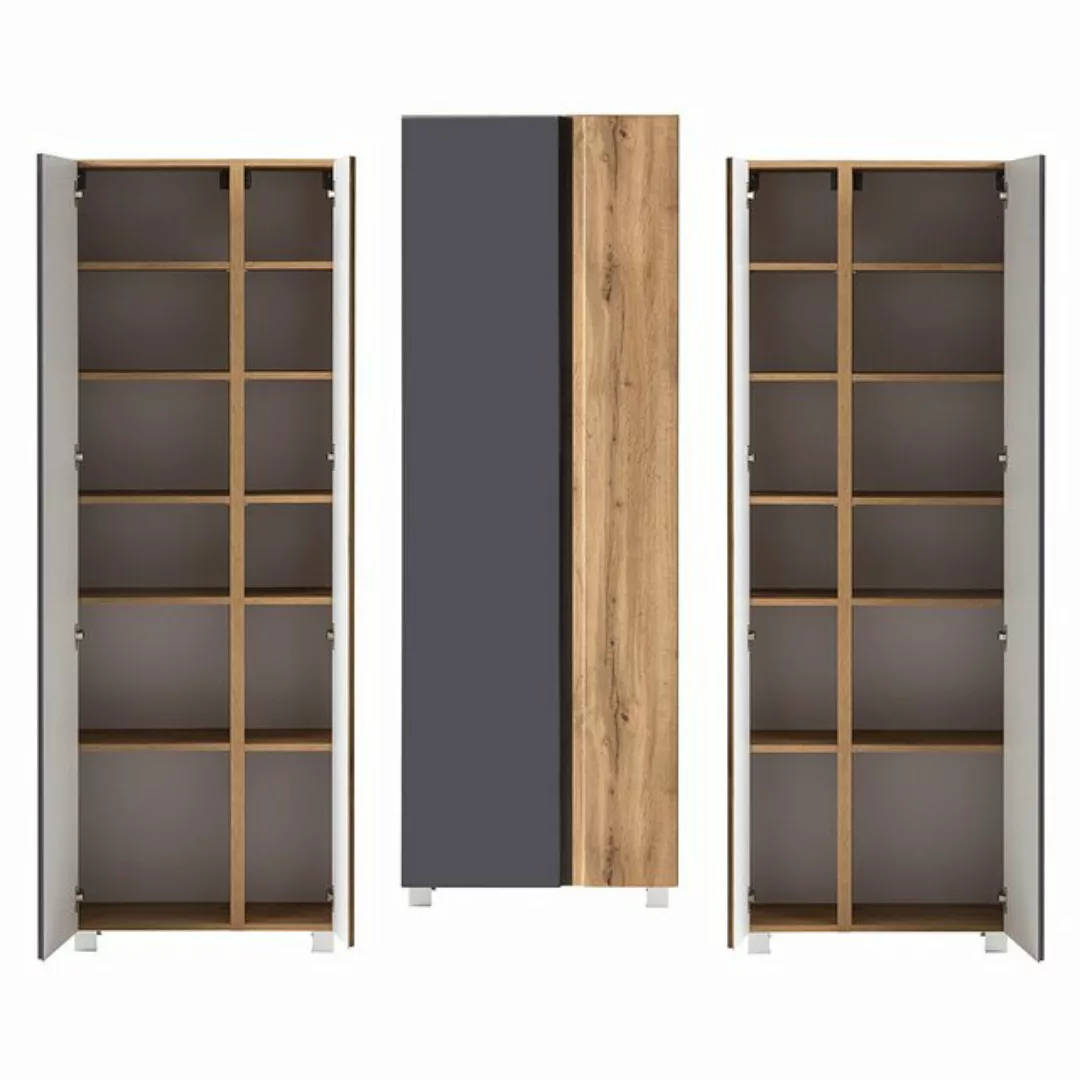 Lomadox Hochschrank VASTO-03-GREY Badezimmer 65cm in Wotan Eiche Nb. mit gr günstig online kaufen