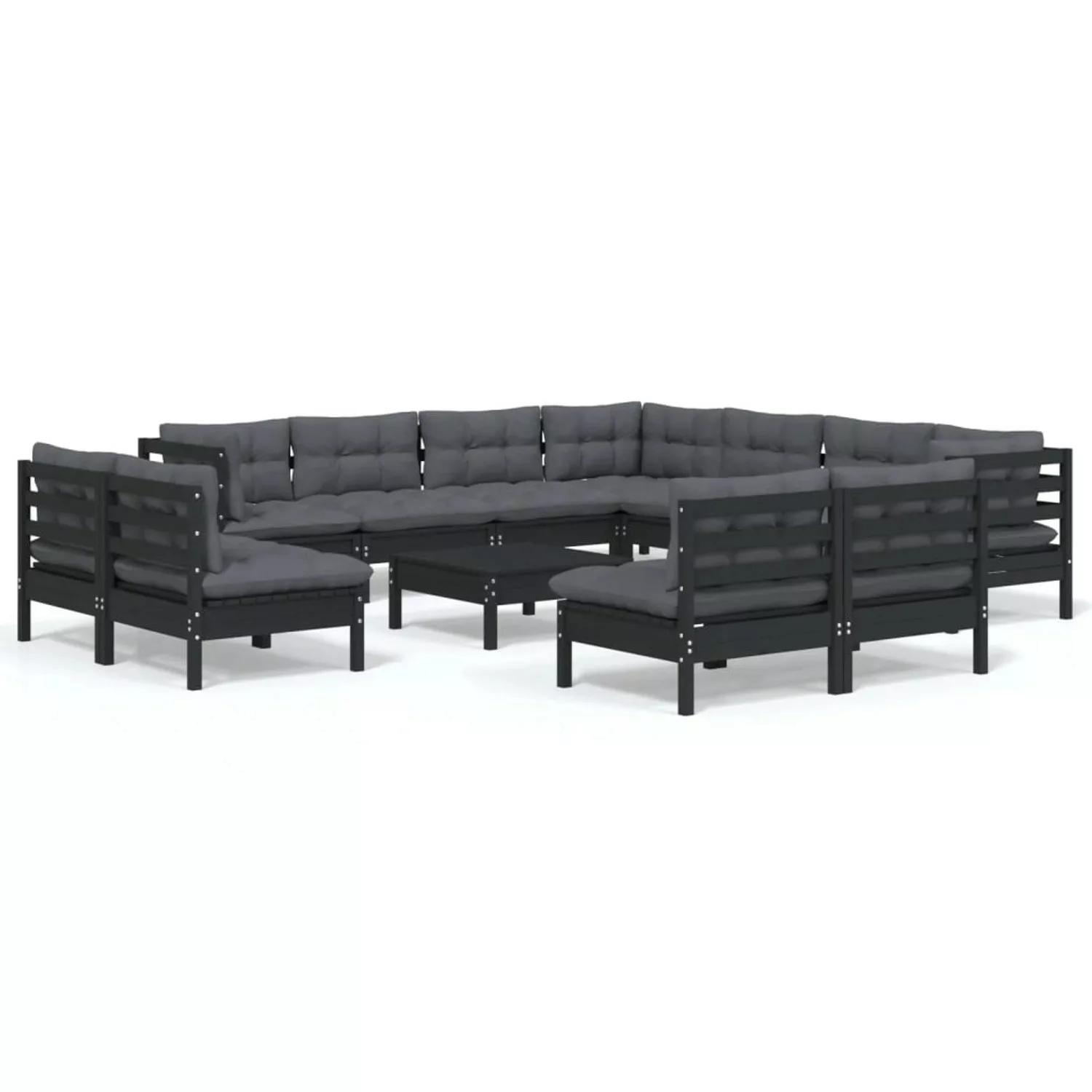 12-tlg. Garten-lounge-set Mit Kissen Schwarz Massivholz Kiefer günstig online kaufen