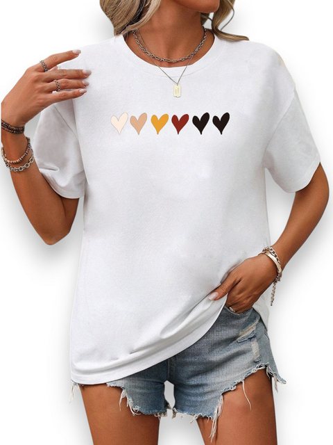 PYL Kurzarmshirt Damen Sommer Casual T-Shirt mit Liebe Print Tee günstig online kaufen