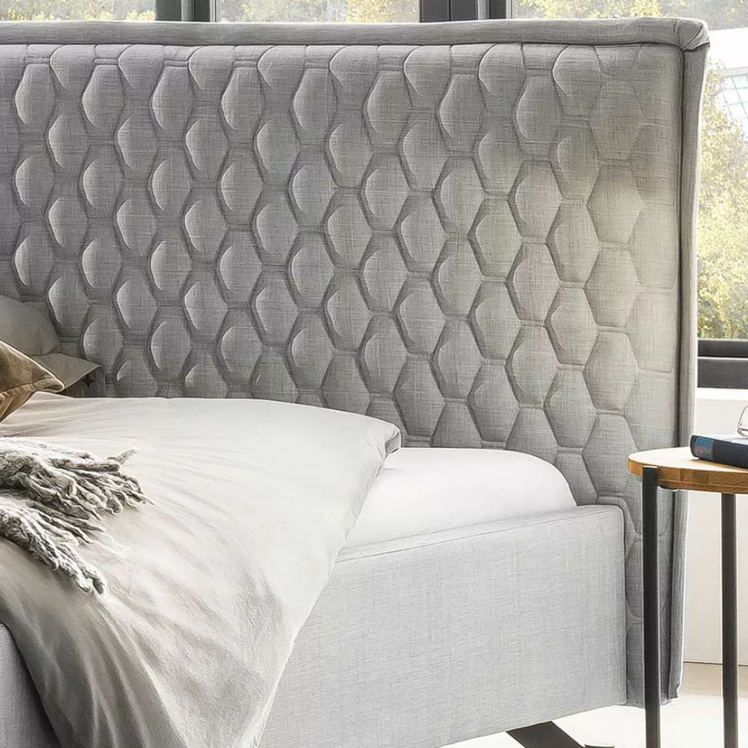 Doppel Bett Stoff Grau im Skandi Design Vierfußgestell aus Metall günstig online kaufen