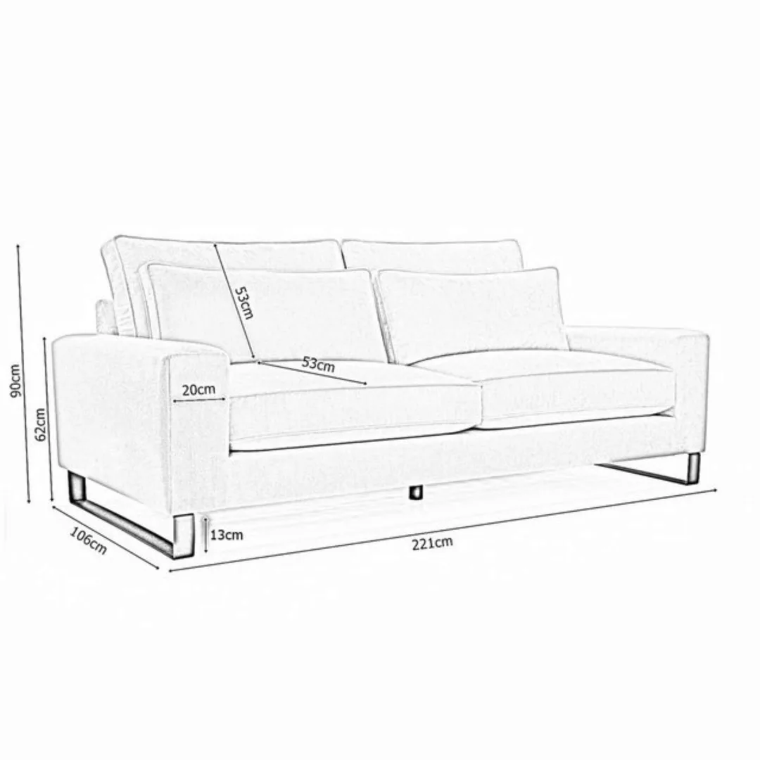 Beautysofa 3-Sitzer Carmen, 221 x 90 x 106 cm (B x H x L), aus Velourstoff, günstig online kaufen