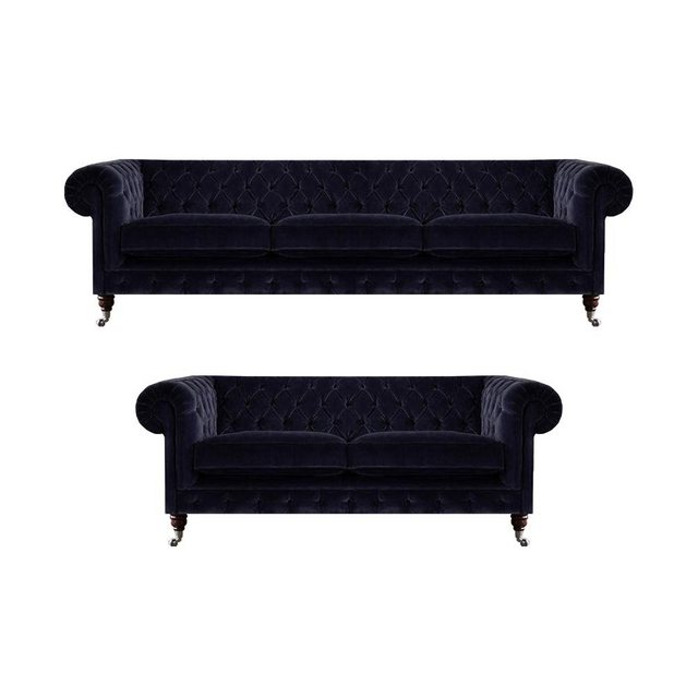 JVmoebel Sofa Schicke Dunkelblaue Chesterfield Garnitur Couchgarnitur 2x Ed günstig online kaufen