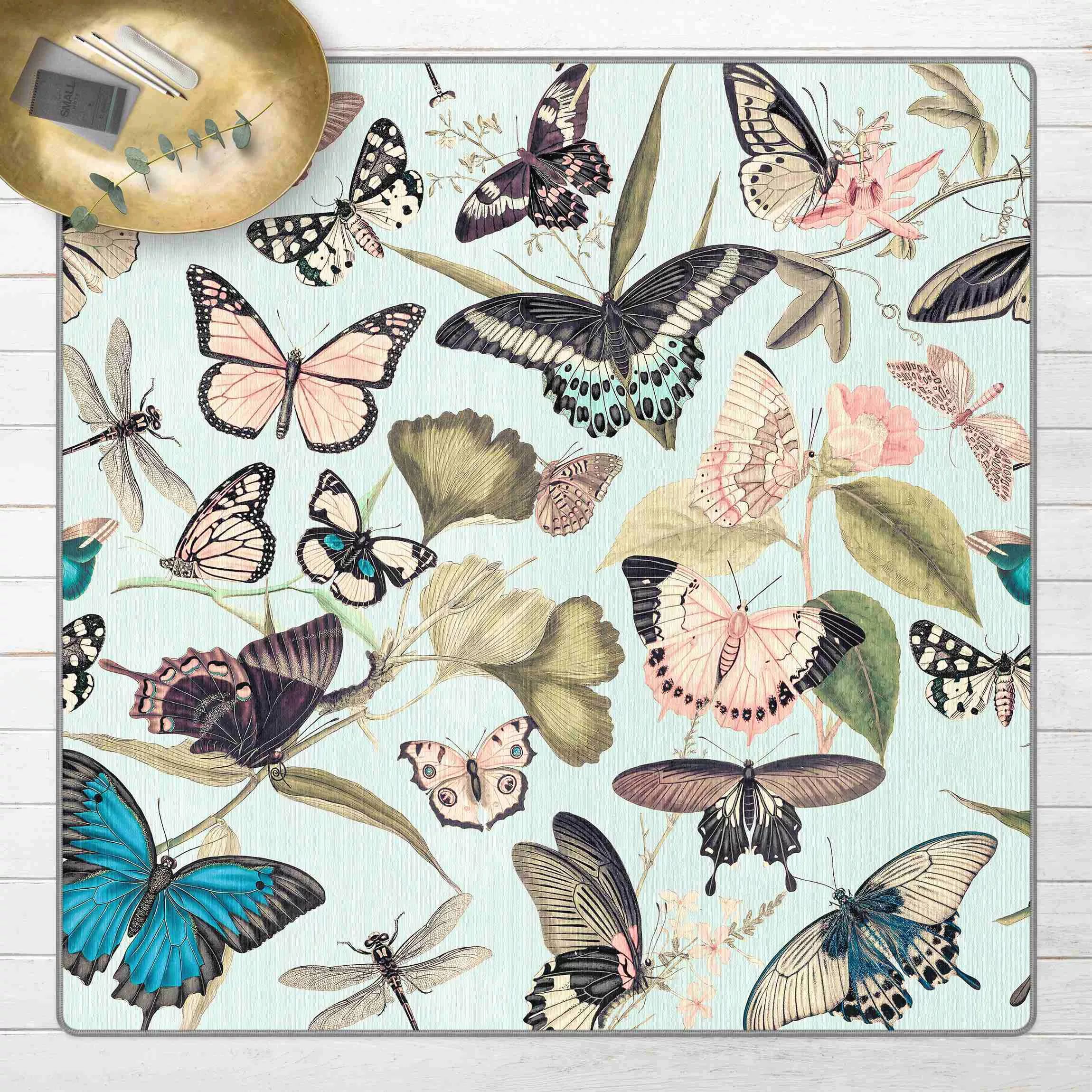Teppich Vintage Collage - Schmetterlinge und Libellen günstig online kaufen