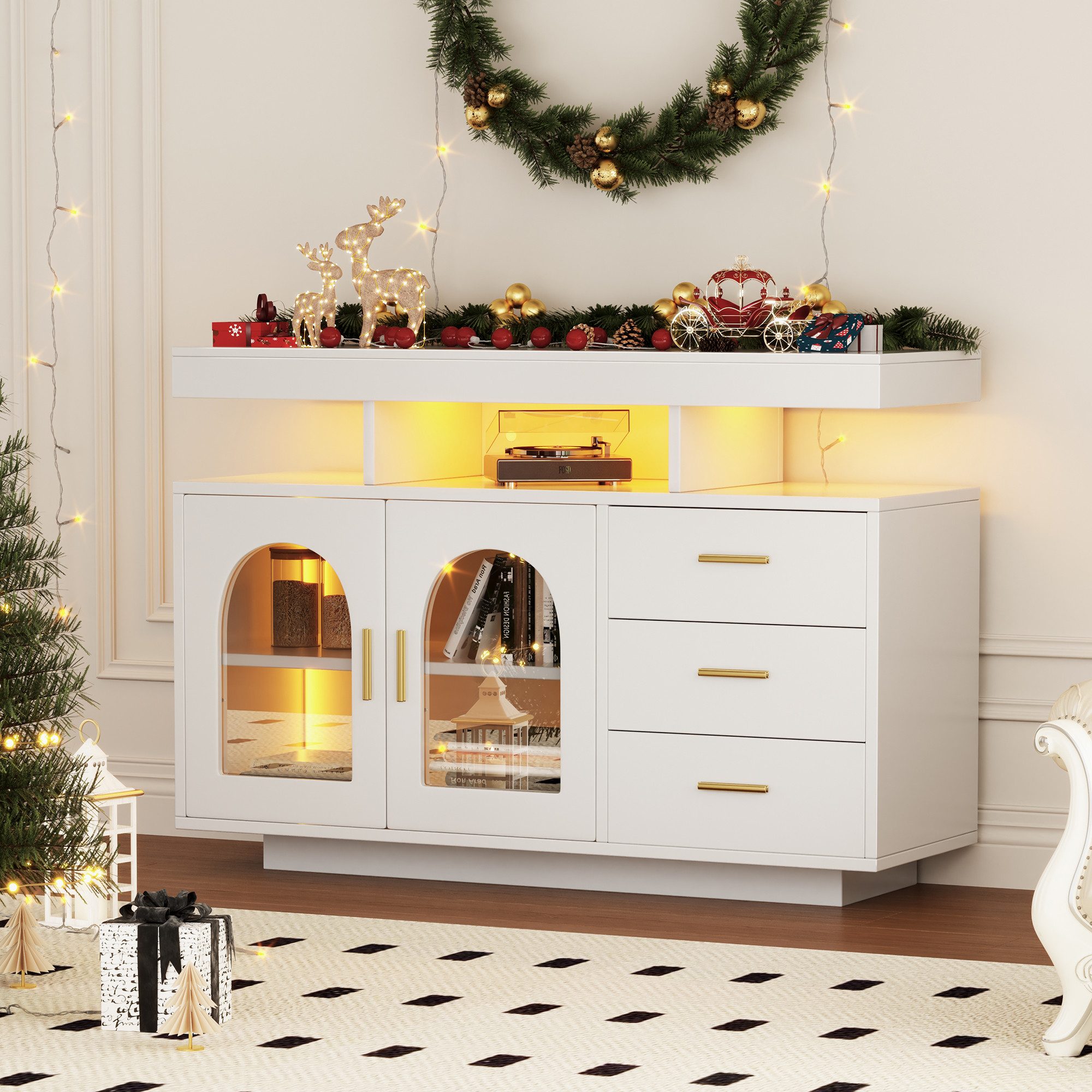 OKWISH Sideboard Buffetschrank, Kaffeebarschrank, Hochglanz-Küchenschrank ( günstig online kaufen