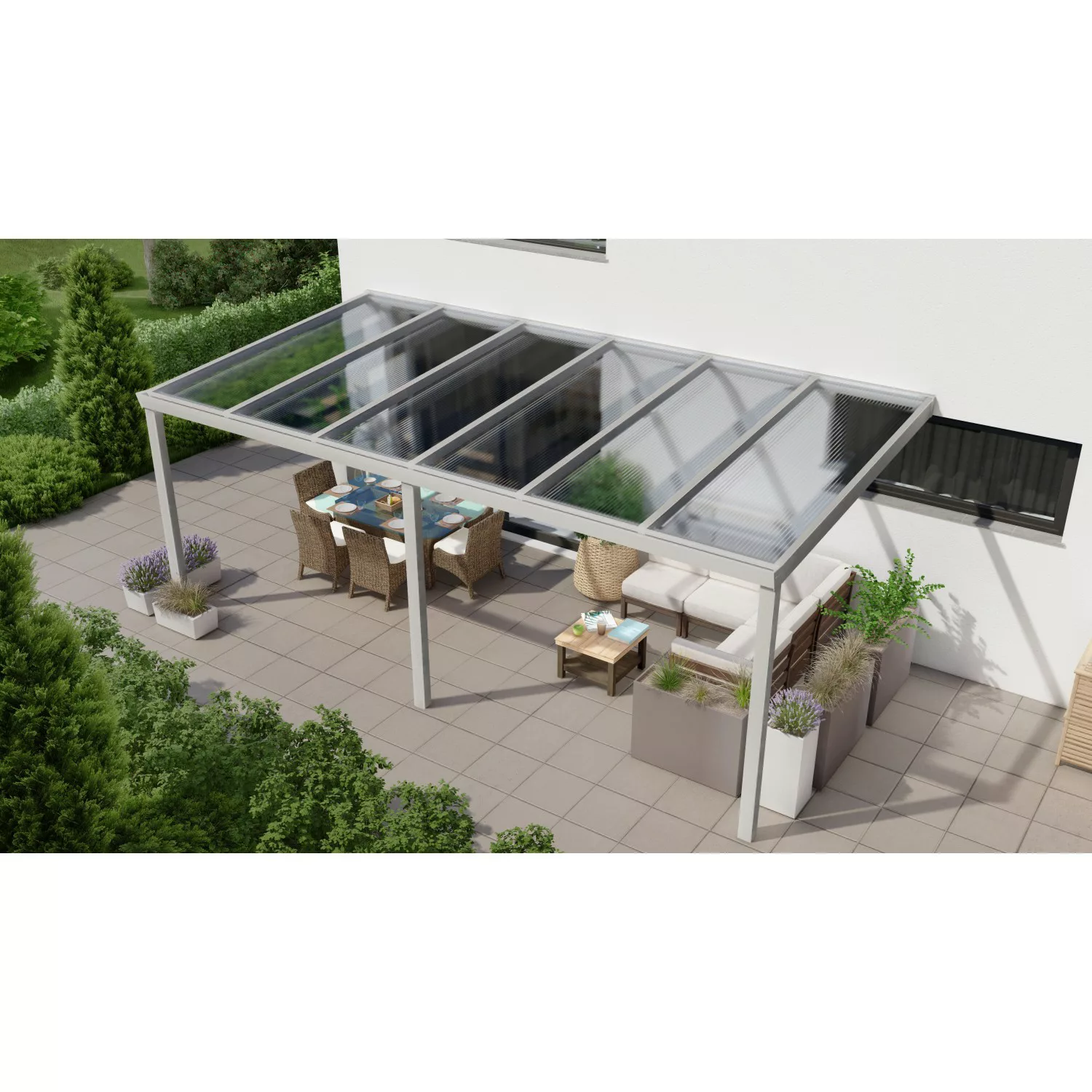 Terrassenüberdachung Professional 600 cm x 300 cm Grau Struktur PC Klar günstig online kaufen