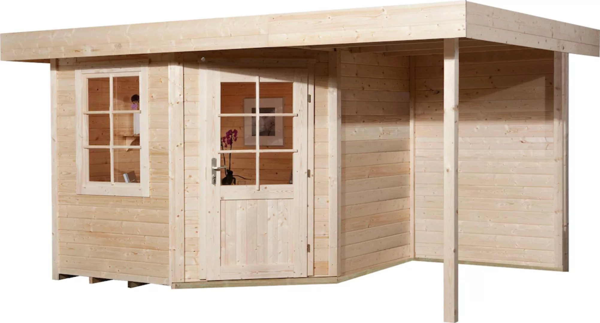 Weka Holz-Gartenhaus Flachdach Unbehandelt 397 cm x 279 cm günstig online kaufen
