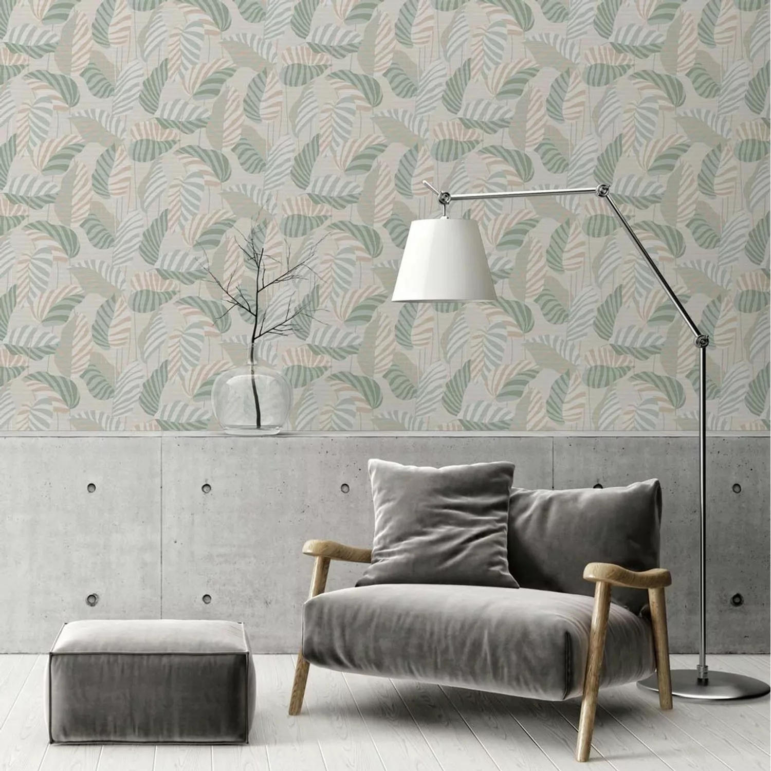 Bricoflor Moderne Tapete Creme Grün mit Leichtem Gold Effekt Palmenblätter günstig online kaufen