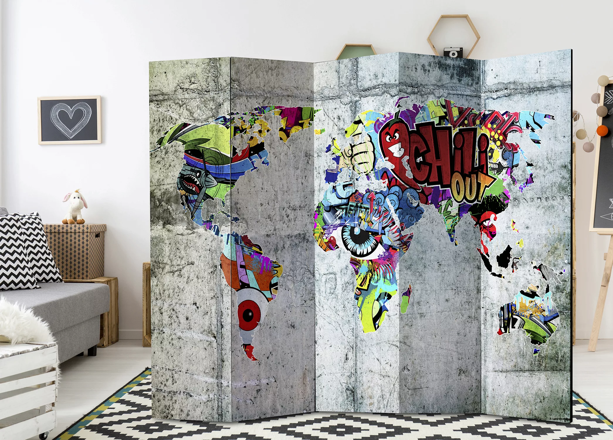 5-teiliges Paravent - Graffiti World [room Dividers] günstig online kaufen