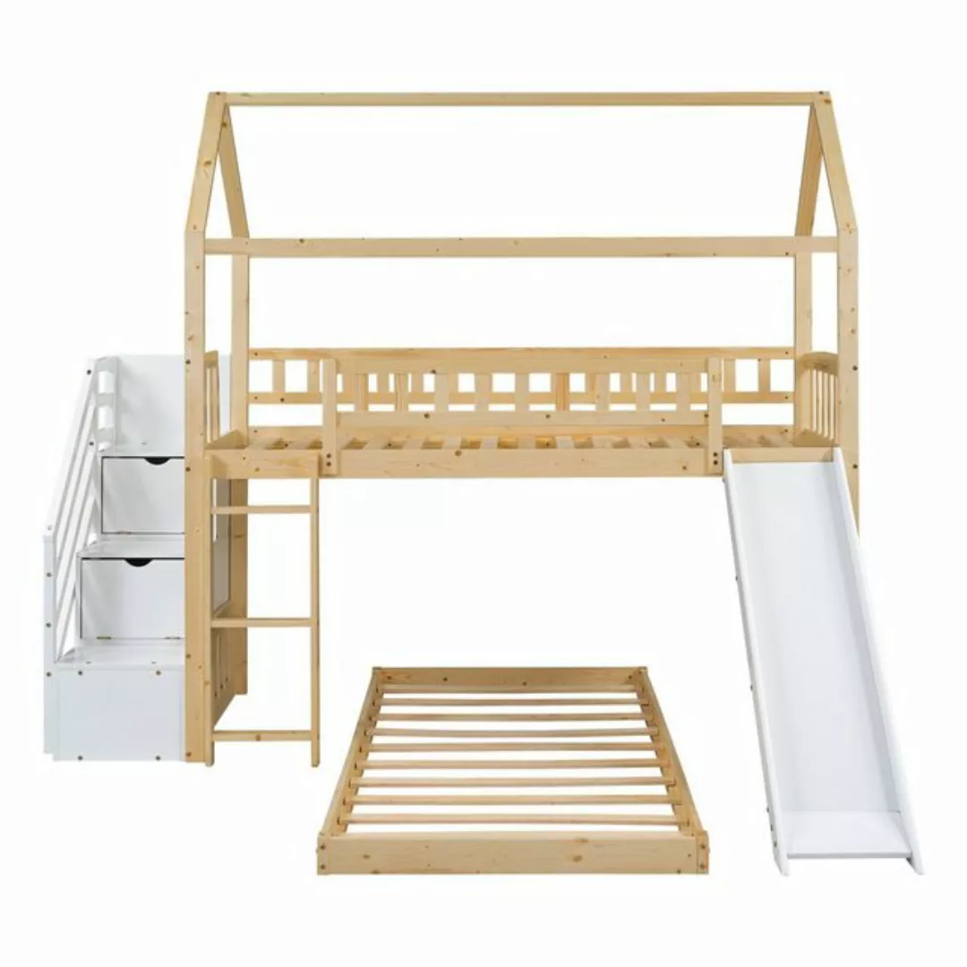OKWISH Bett Etagenbett Hausbett Kinderbett Einzelbett Gästebett (mit Treppe günstig online kaufen