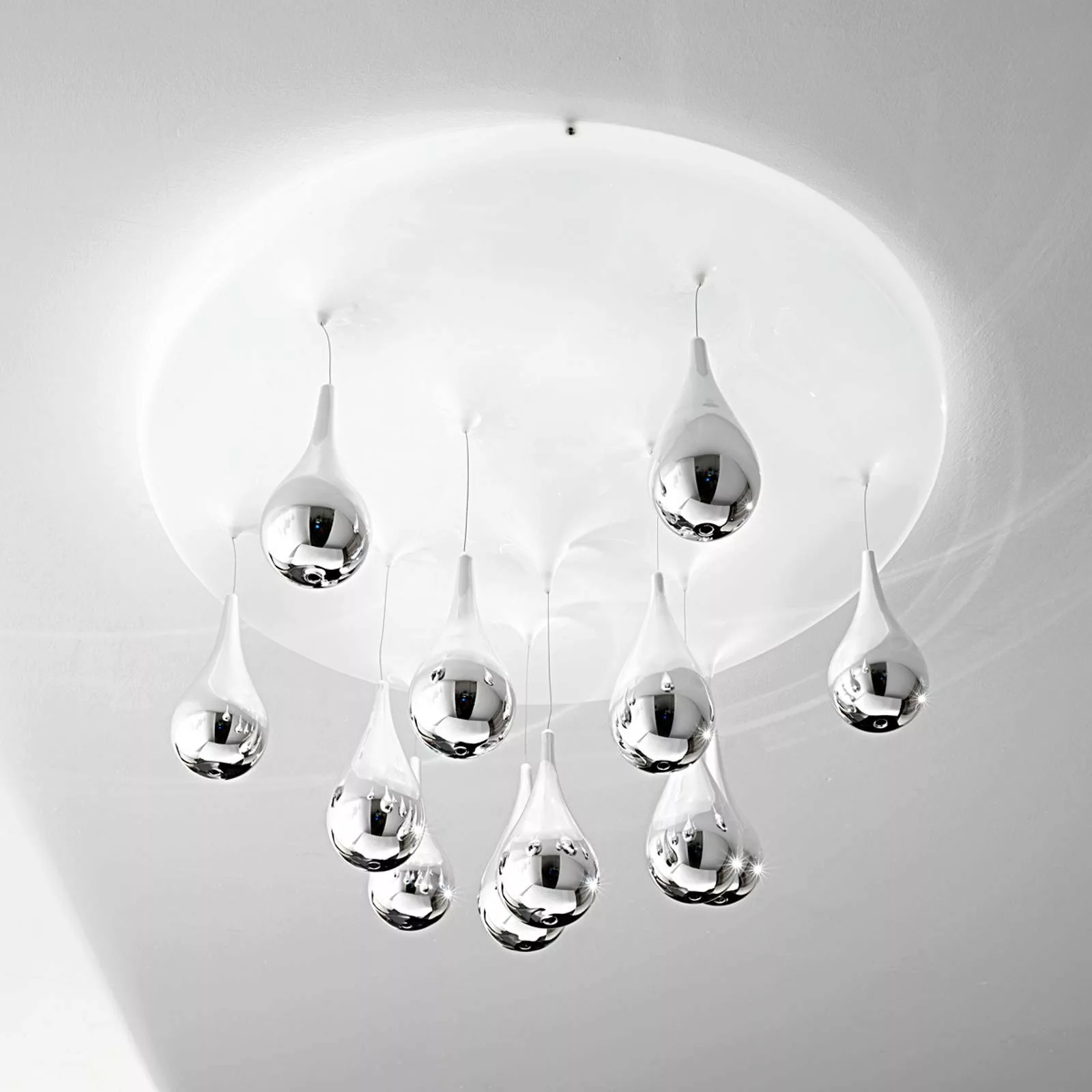 Deckenlampe Pioggia, weiß, chrom, Ø 50 cm H 33 cm günstig online kaufen