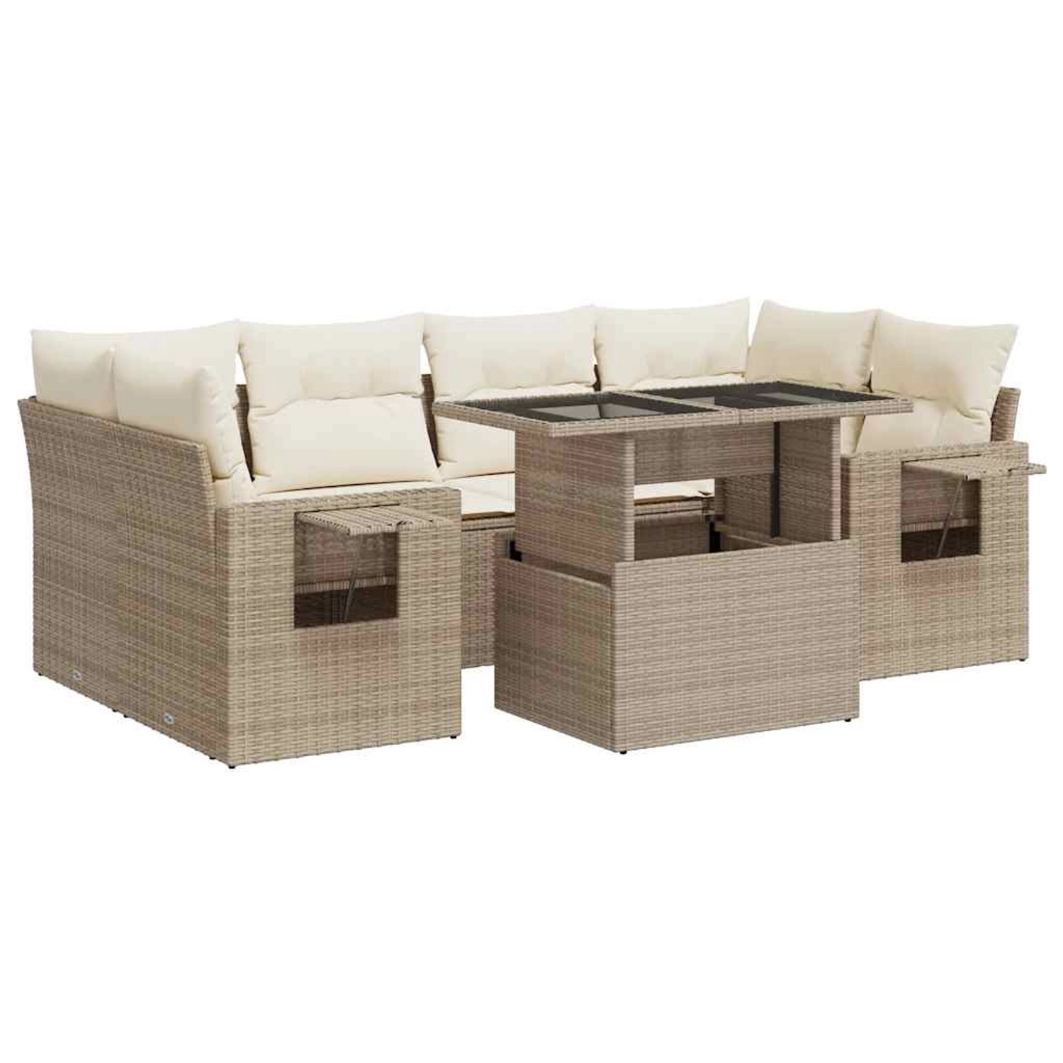vidaXL 7-Tlg Garten-Sofagarnitur mit Kissen Beige Poly Rattan 3326429 günstig online kaufen