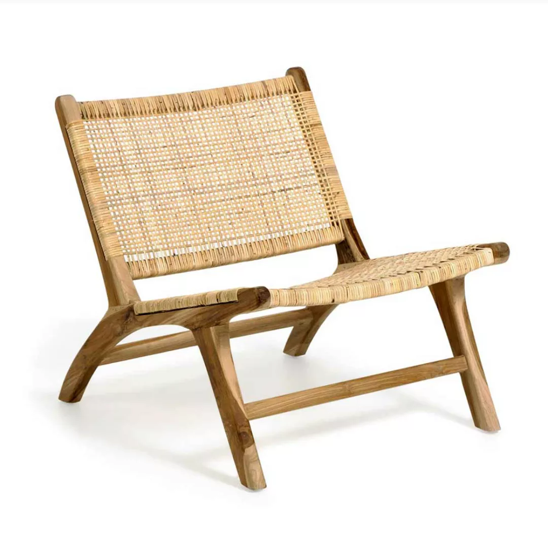 Rattan Sessel mit Vierfußgestell aus Teak Massivholz günstig online kaufen