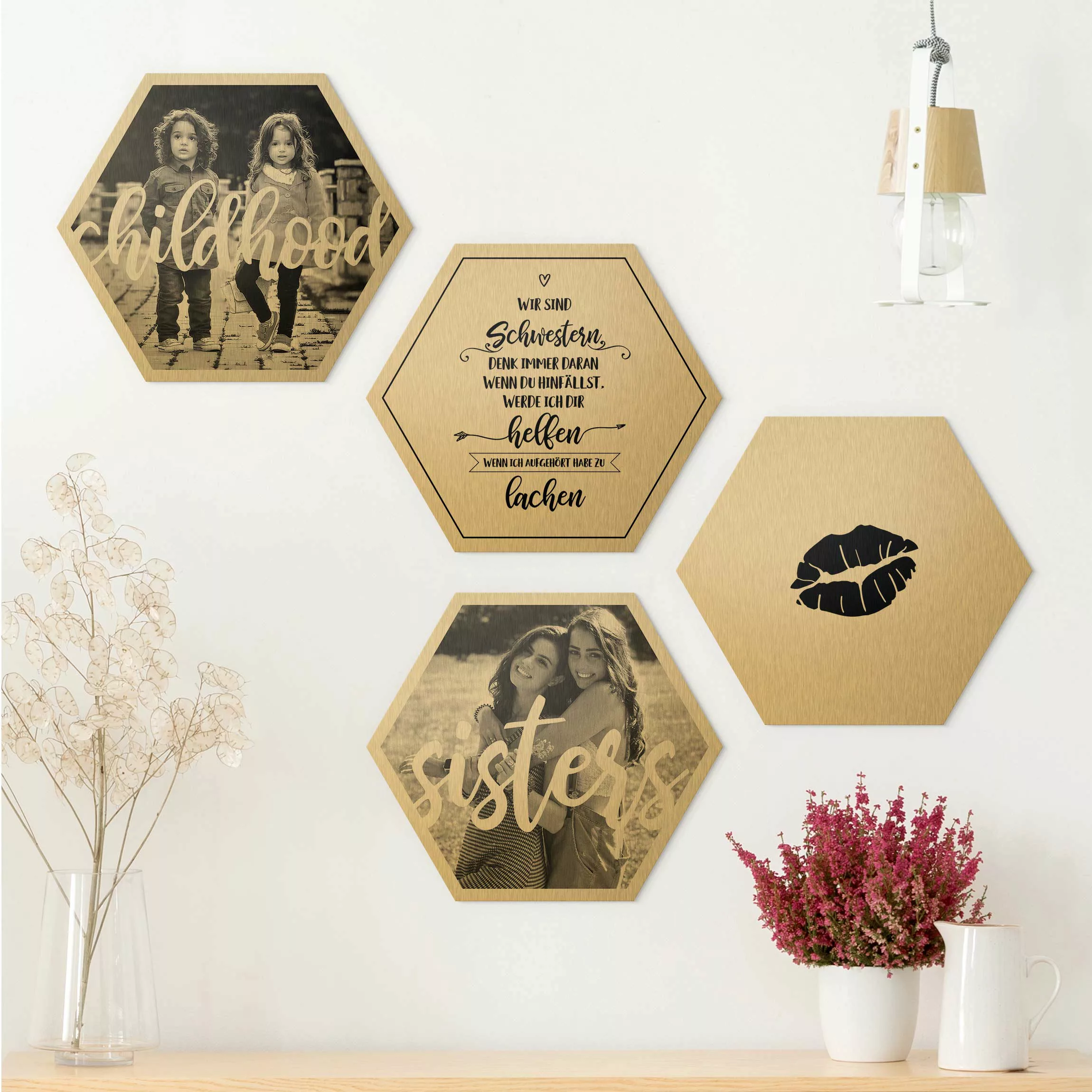 Hexagon Bild Alu-Dibond Designer 4-teiliges Hexagon Bild Alu-Dibond gebürst günstig online kaufen