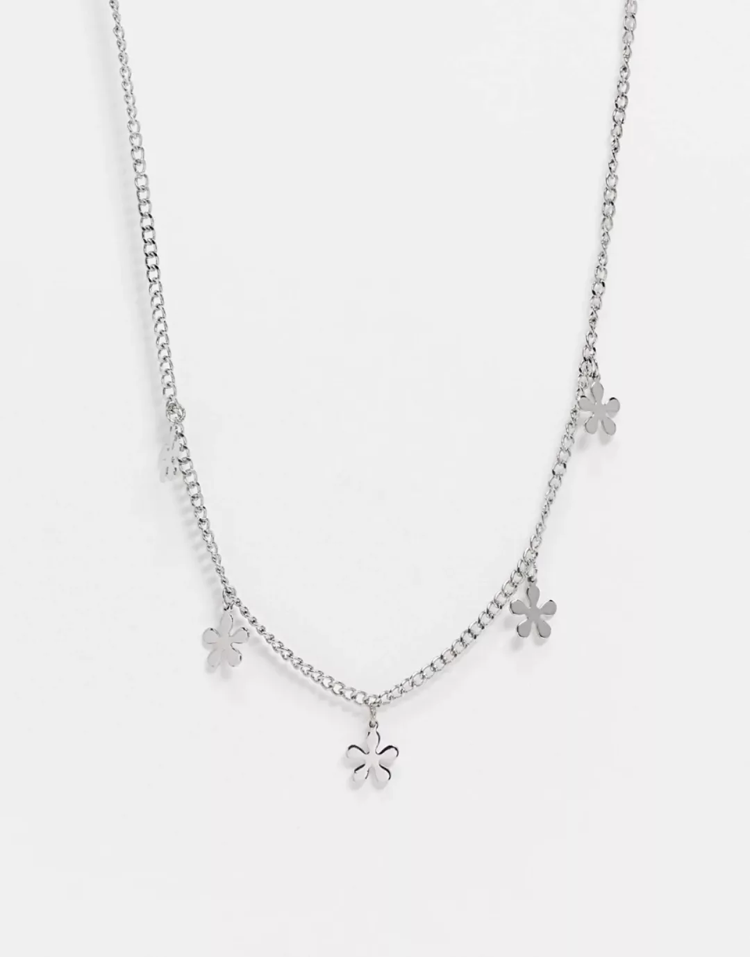 ASOS DESIGN – Silberfarbene Halskette mit Blumenanhängern günstig online kaufen
