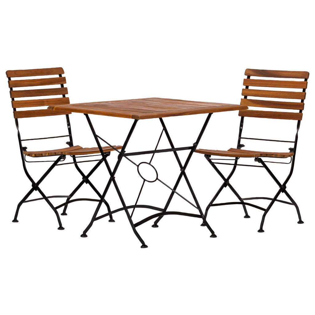 Acamp Set Lindau 2x Stuhl 1x Tisch 80 cm x 80 cm Teak-Schwarz günstig online kaufen