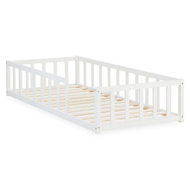 Homestyle4u Kinderbett 90x200 cm Weiß Holzbett Bodenbett Kiefer Montessori günstig online kaufen