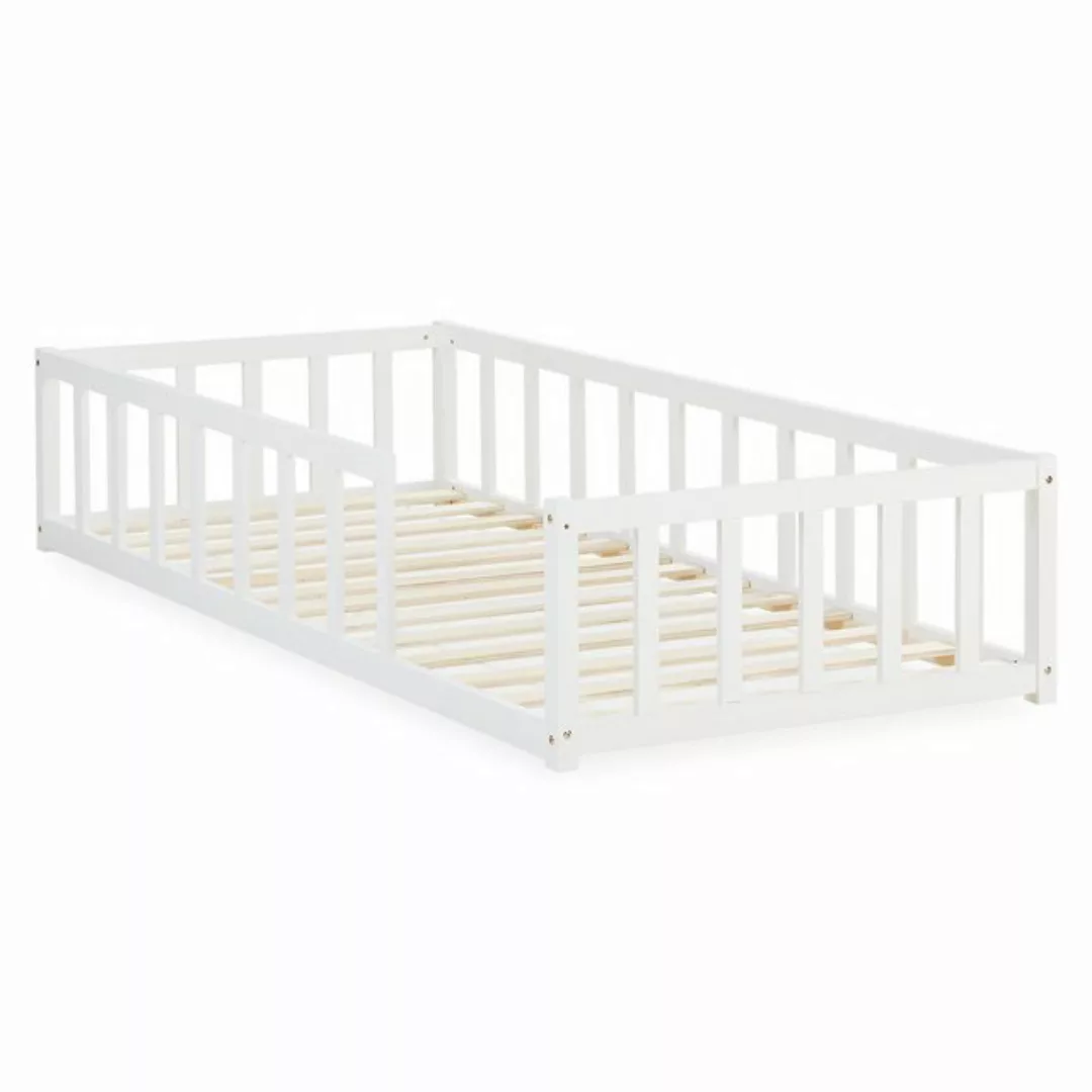 Homestyle4u Kinderbett 90x200 cm Weiß Holzbett Bodenbett Rausfallschutz Kie günstig online kaufen