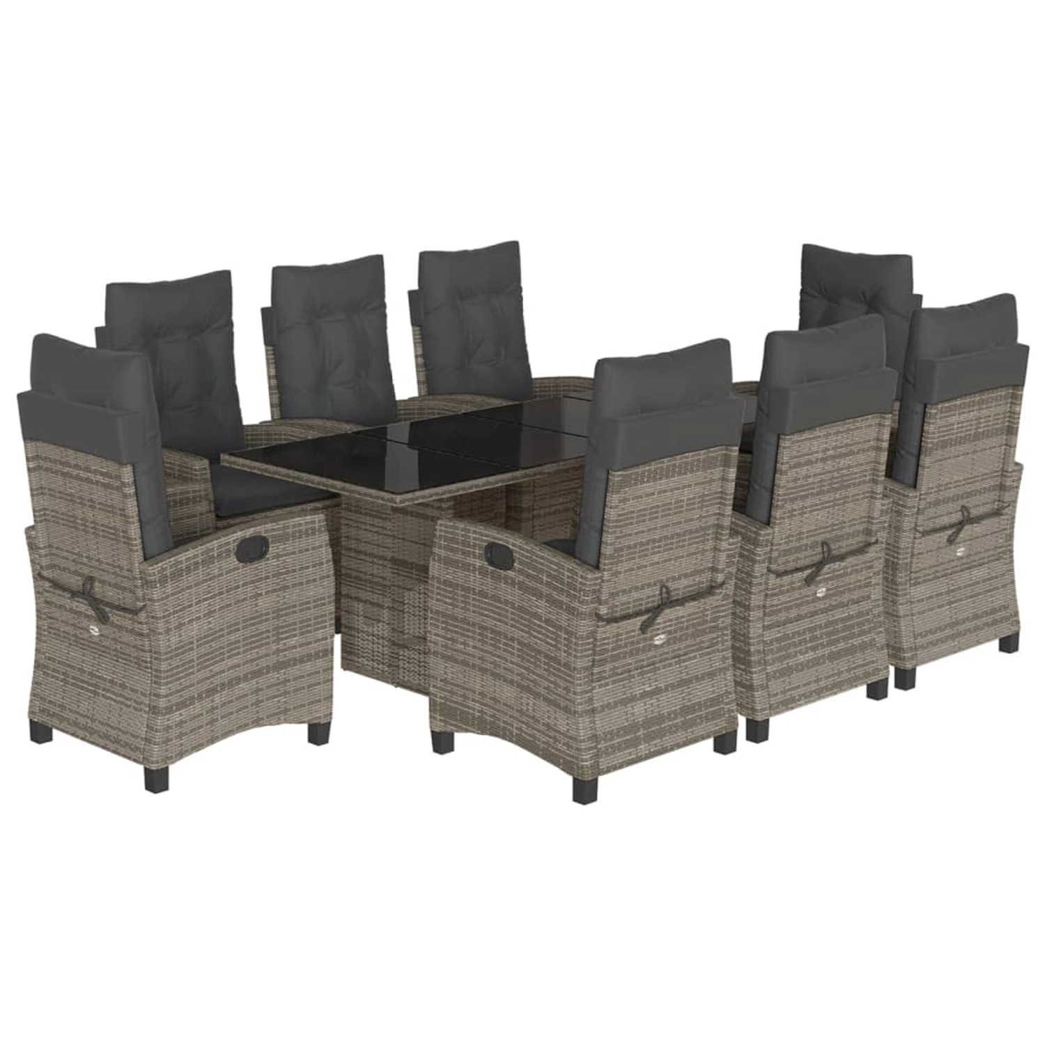 vidaXL 9-Tlg Garten-Essgruppe mit Kissen Grau Poly Rattan 3212691 günstig online kaufen