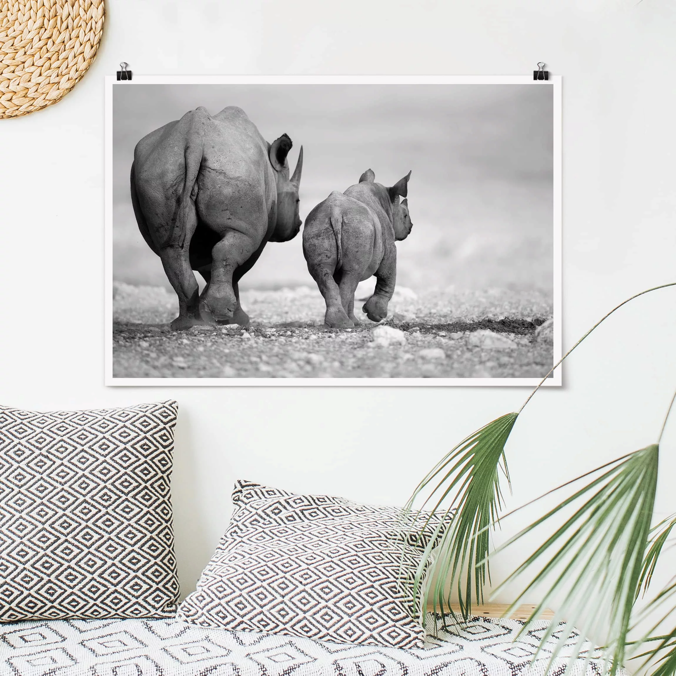 Poster Tiere - Querformat Wandering Rhinos II günstig online kaufen