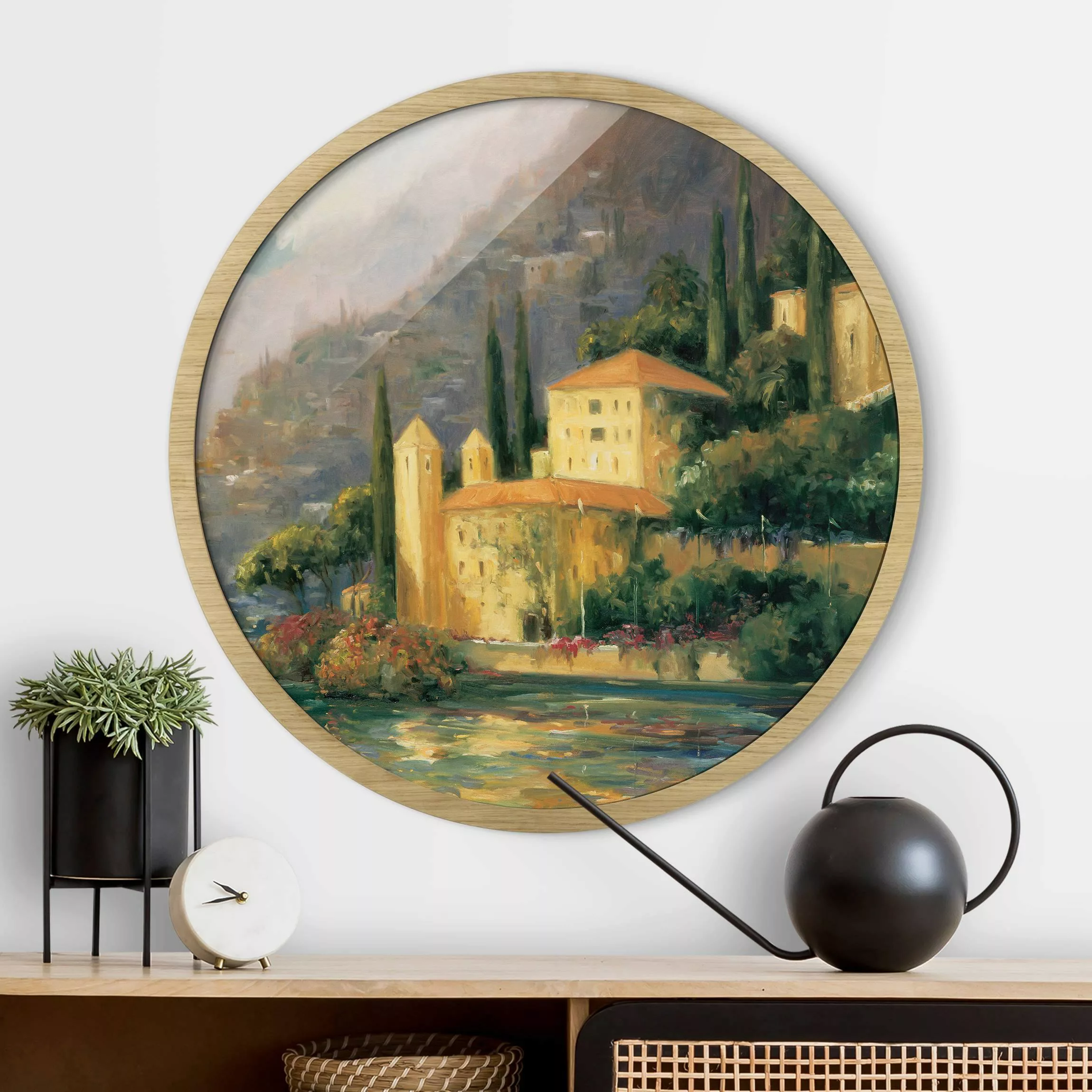 Rundes Gerahmtes Bild Italienische Landschaft - Landhaus günstig online kaufen