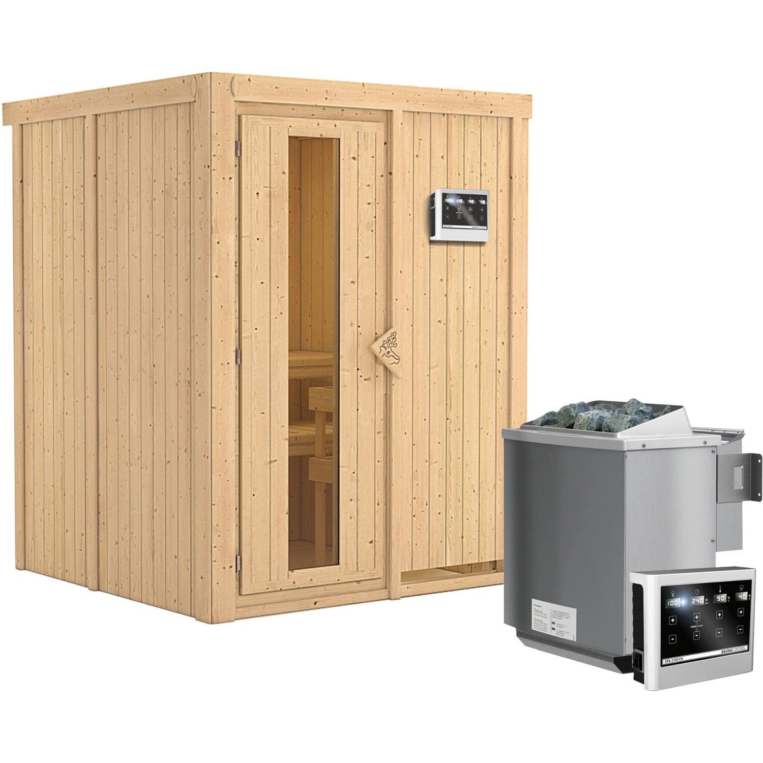 Karibu Sauna-Set Norna inkl. Bio-Ofen 9 kW mit ext. Steuerung, Energiespart günstig online kaufen