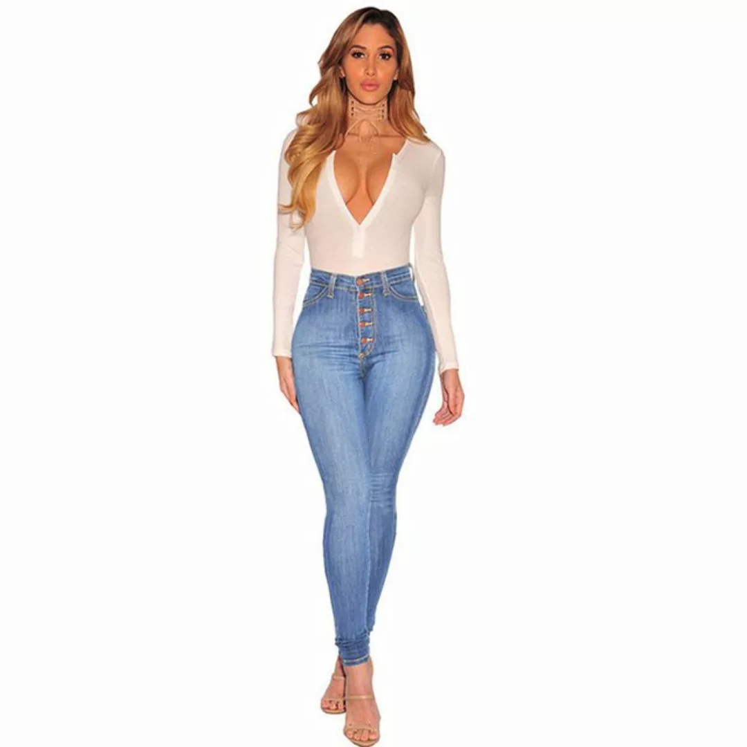 KIKI Röhrenjeans Damen Skinny High Waist Jeans Stretchjeans günstig online kaufen
