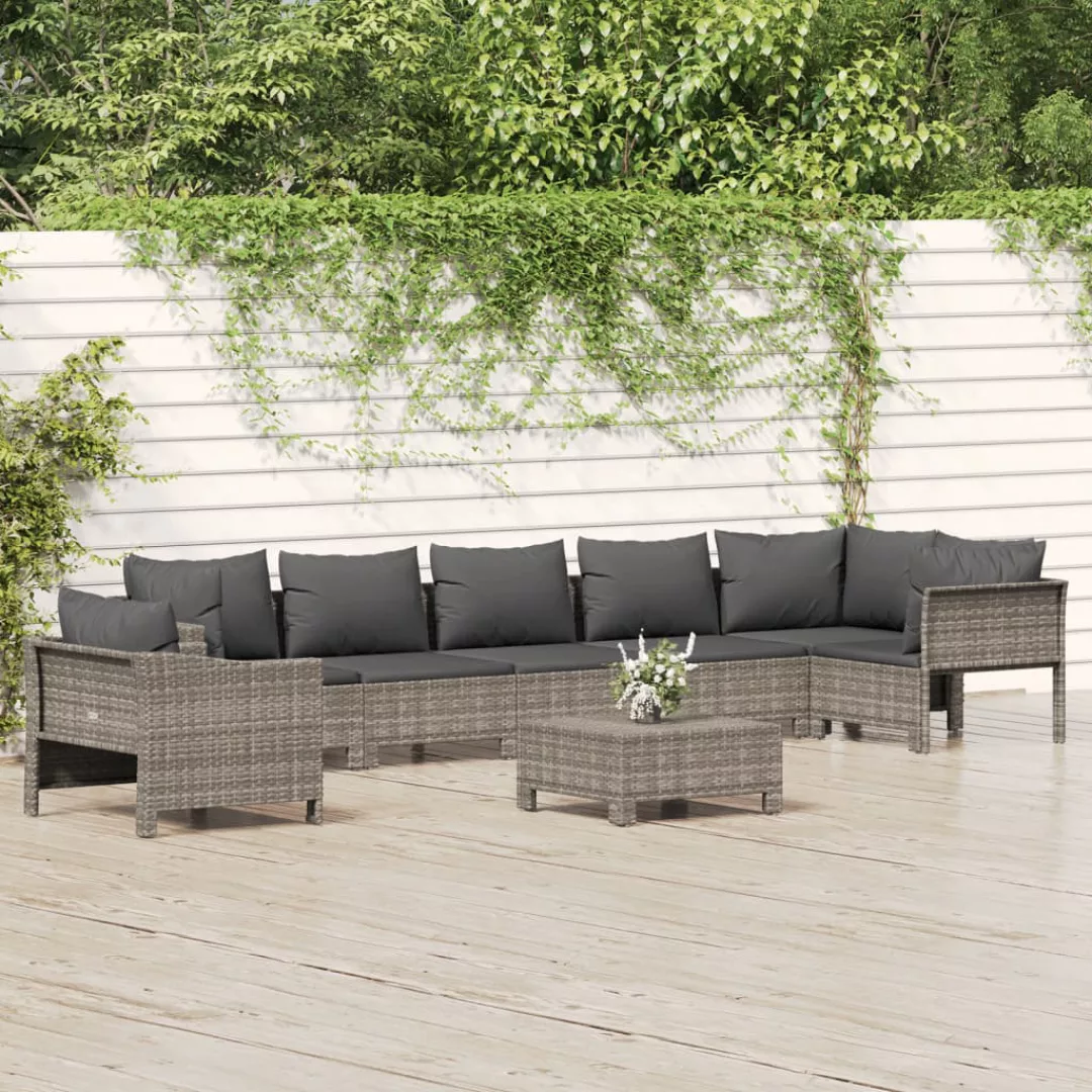 Vidaxl 8-tlg. Garten-lounge-set Mit Kissen Grau Poly Rattan günstig online kaufen