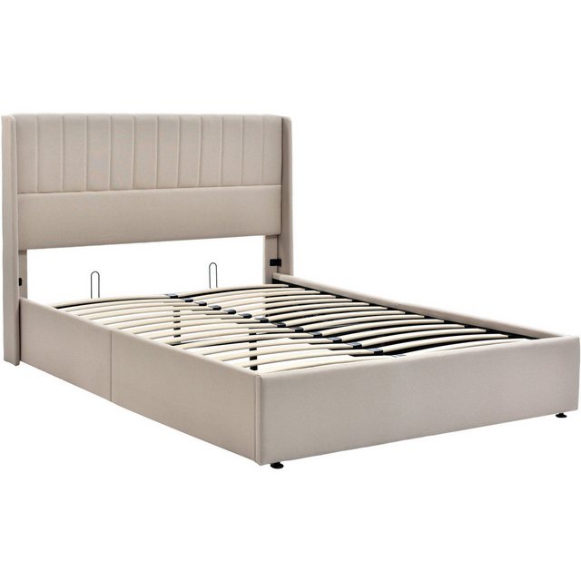 Gotagee Polsterbett Doppelbett mit Stauraum+Lattenrost Leinen Beige/Grau fl günstig online kaufen