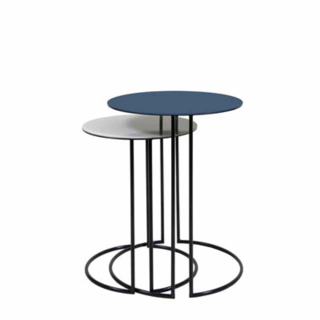 Satz-Tische Tokyo metall blau beige / Ø 40 & Ø 34 cm - Stahl - Maison Sarah günstig online kaufen