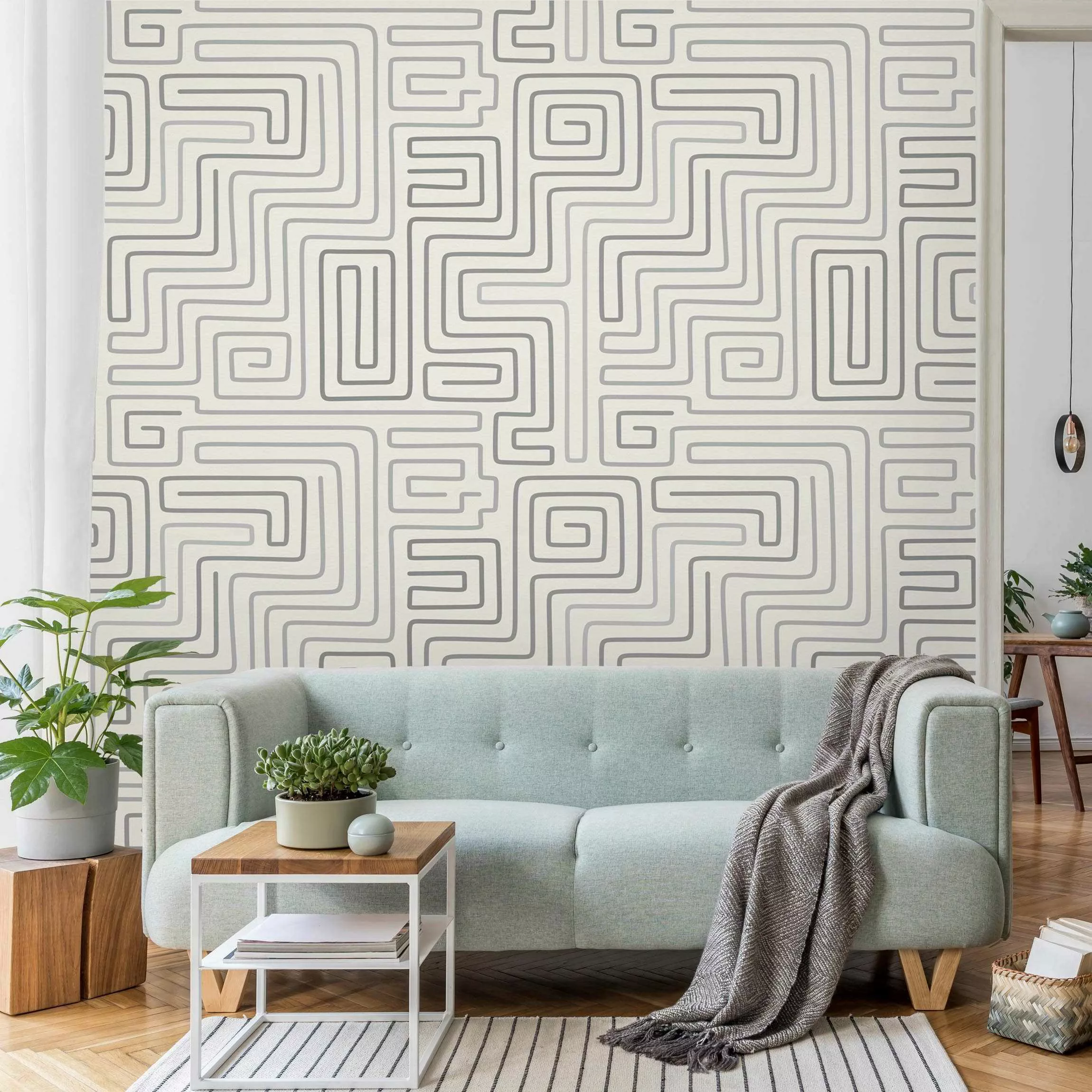 Fototapete Labyrinth Muster in Grau günstig online kaufen