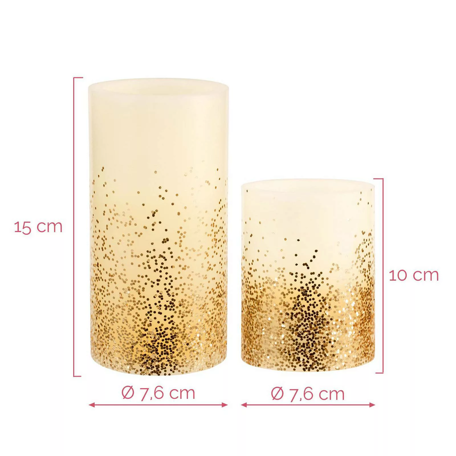 LED Wachskerze Golden Glitter in Elfenbein und Gold 2x 0,2W 4lm günstig online kaufen