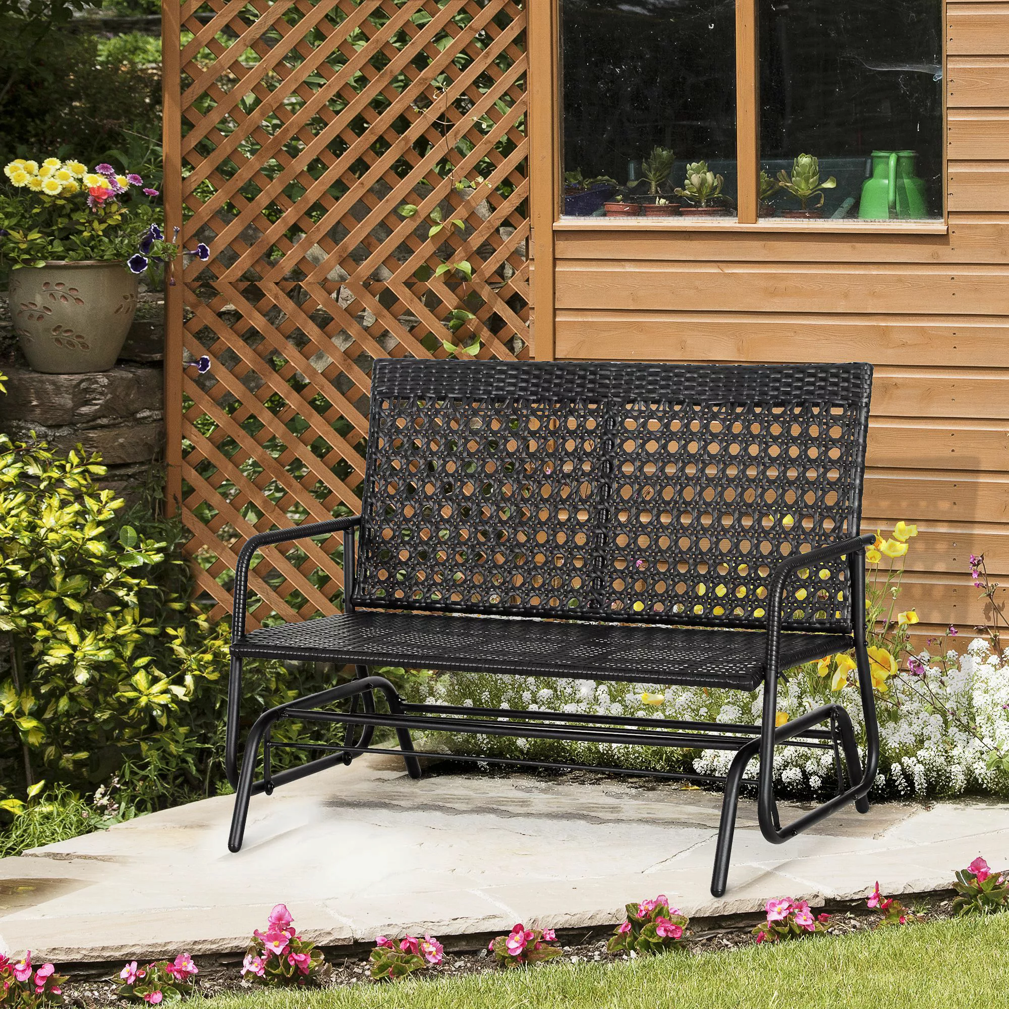 Outsunny Schaukelbank Gartenschaukel 2-Sitzer mit Polyrattan, stilvolle Gar günstig online kaufen