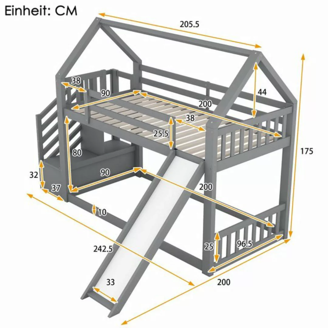 Flieks Etagenbett, Kinderbett mit Treppe & Rutsche & oberem Lattenrost 90x2 günstig online kaufen