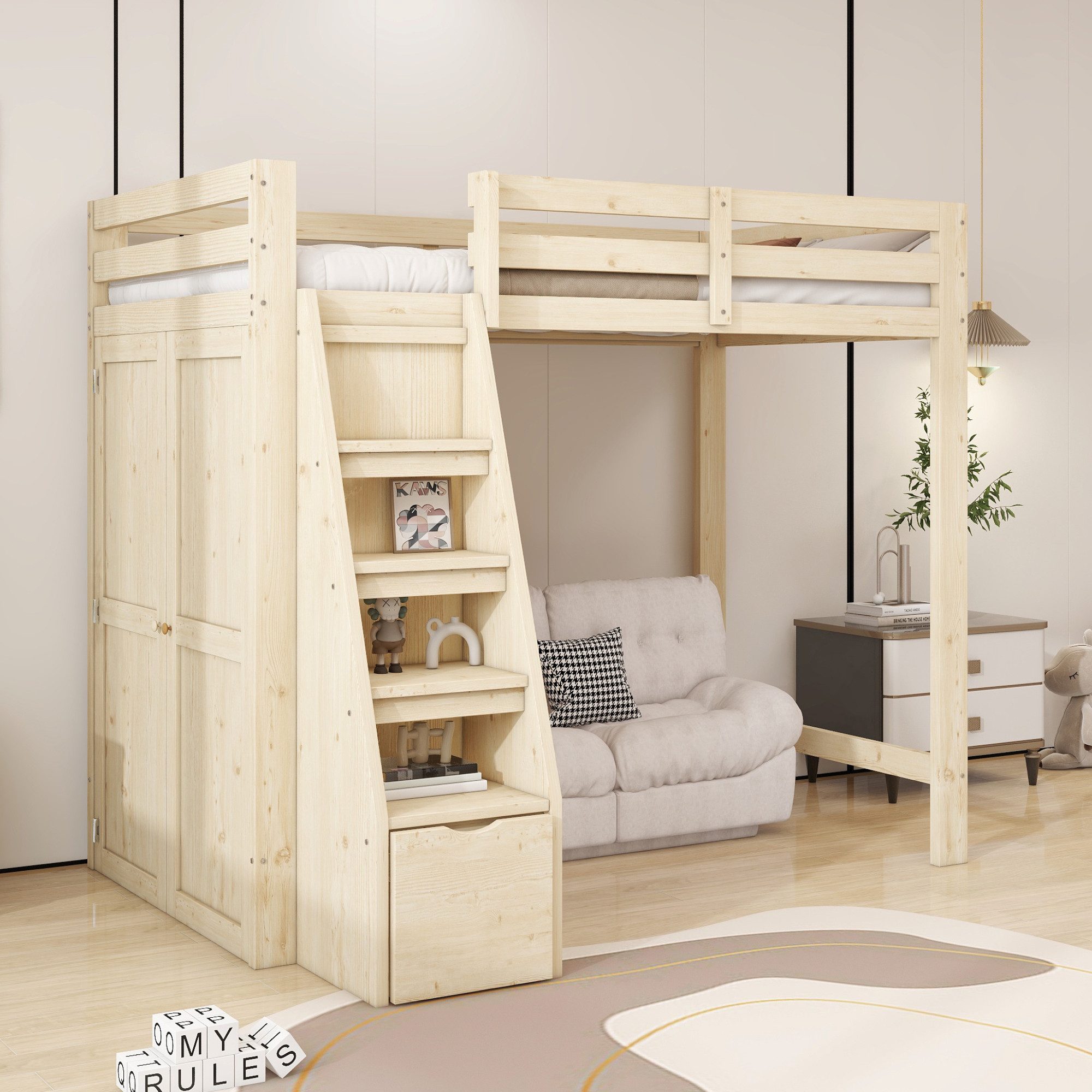 Flieks Hochbett Kinderbett Einzelbett 90x200cm mit günstig online kaufen