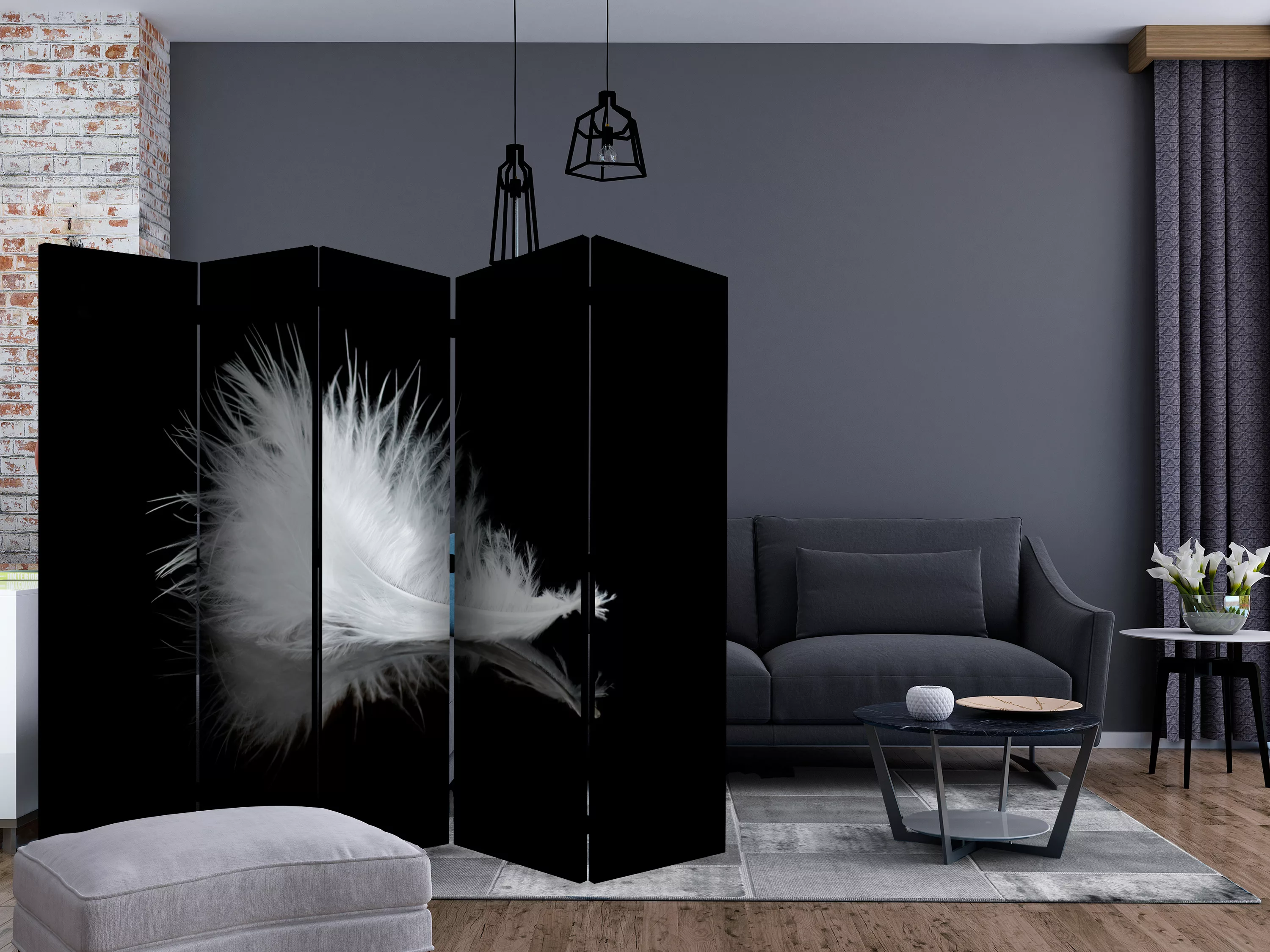 5-teiliges Paravent - White Feather Ii [room Dividers] günstig online kaufen