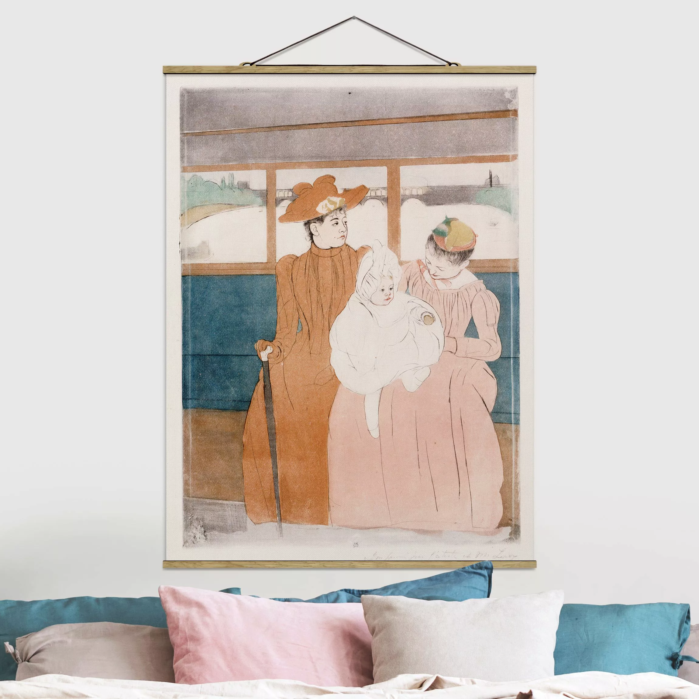 Stoffbild Kunstdruck mit Posterleisten - Hochformat Mary Cassatt - Im Omnib günstig online kaufen