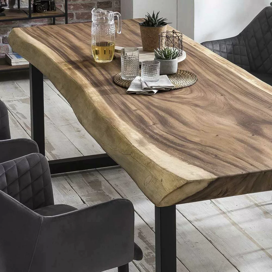 Baumkanten Tisch aus Suar Massivholz und Stahl Loft Design günstig online kaufen