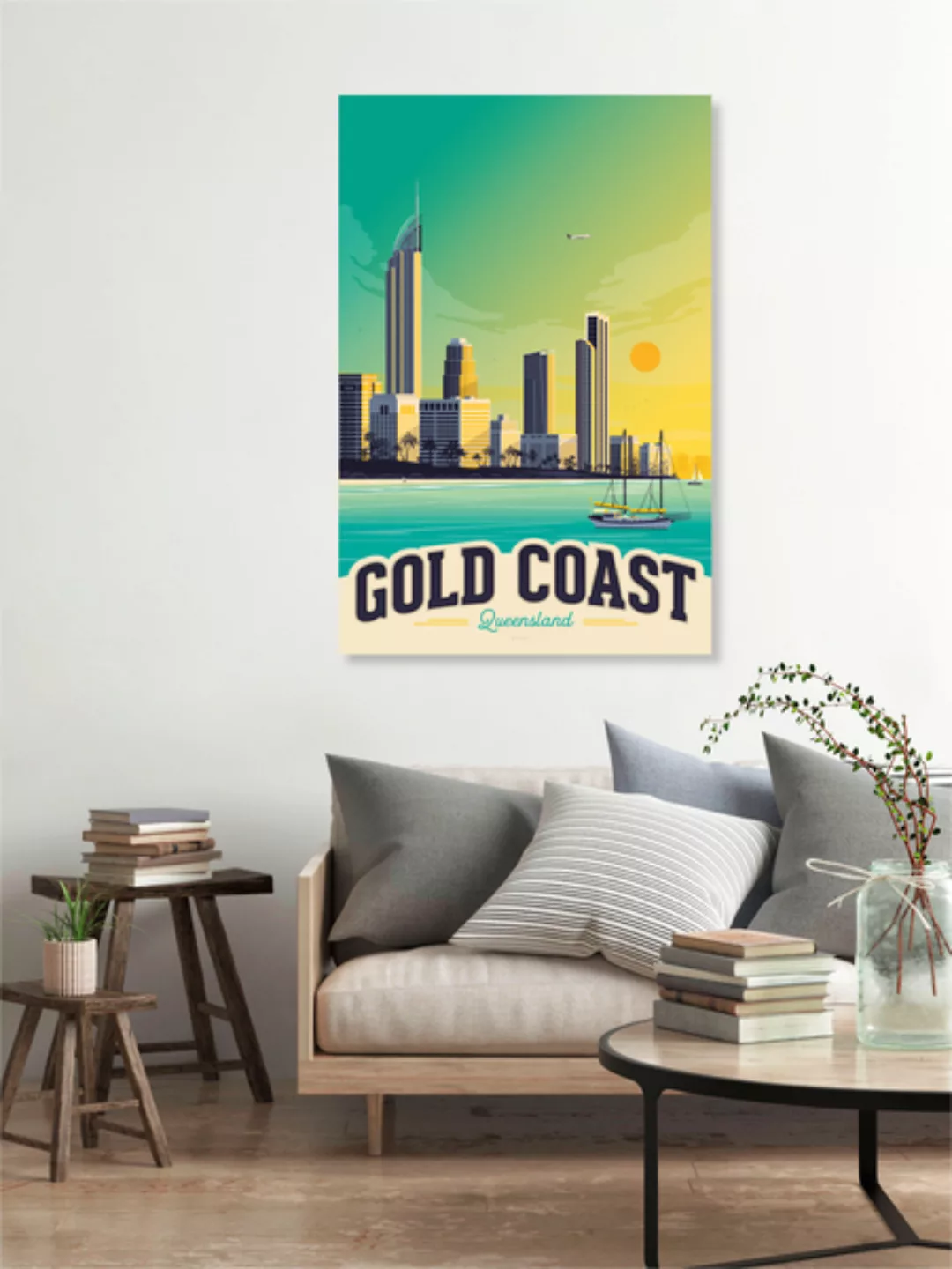 Poster / Leinwandbild - Gold Coast Queensland Vintage Travel Wandbild günstig online kaufen