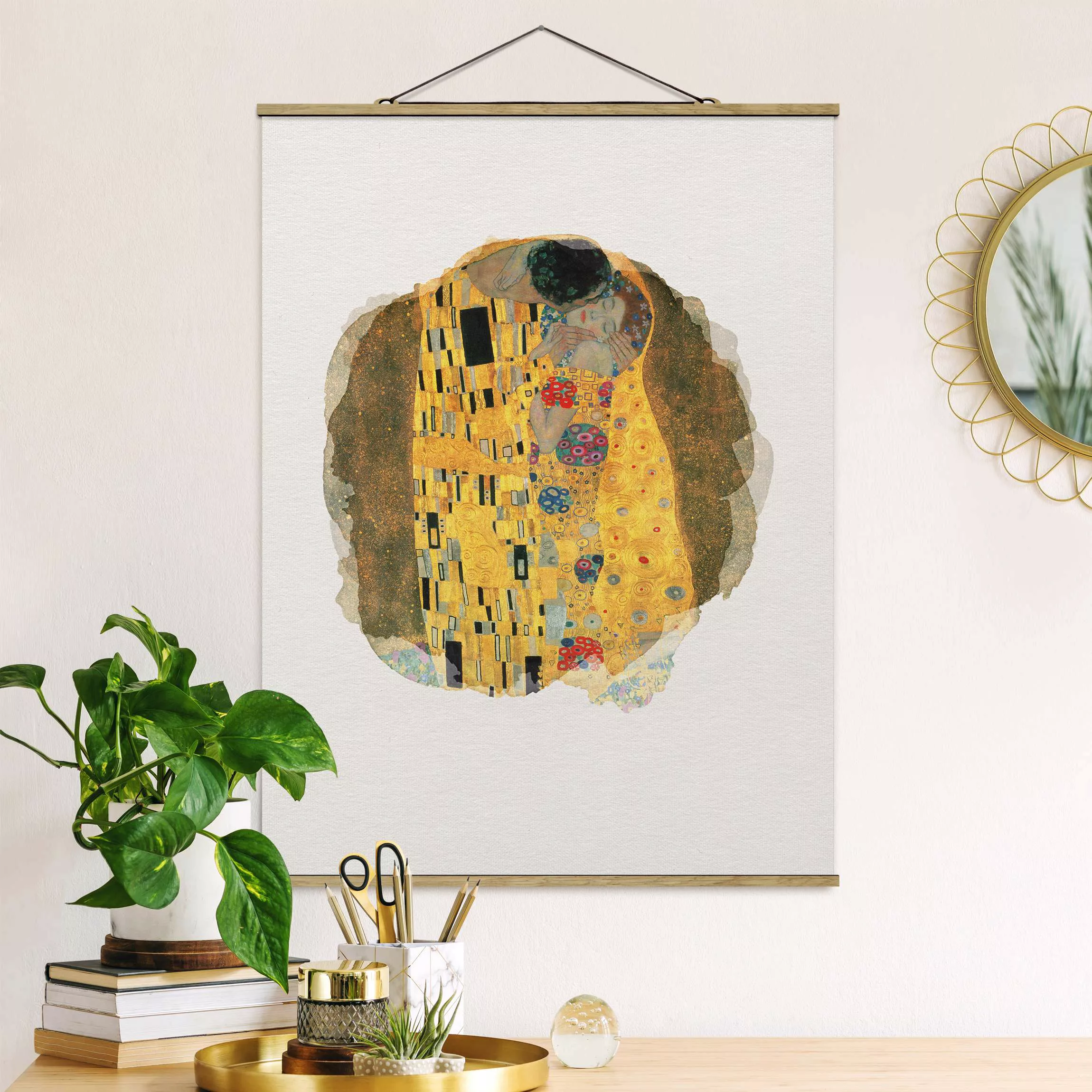 Stoffbild Kunstdruck mit Posterleisten - Hochformat Wasserfarben - Gustav K günstig online kaufen